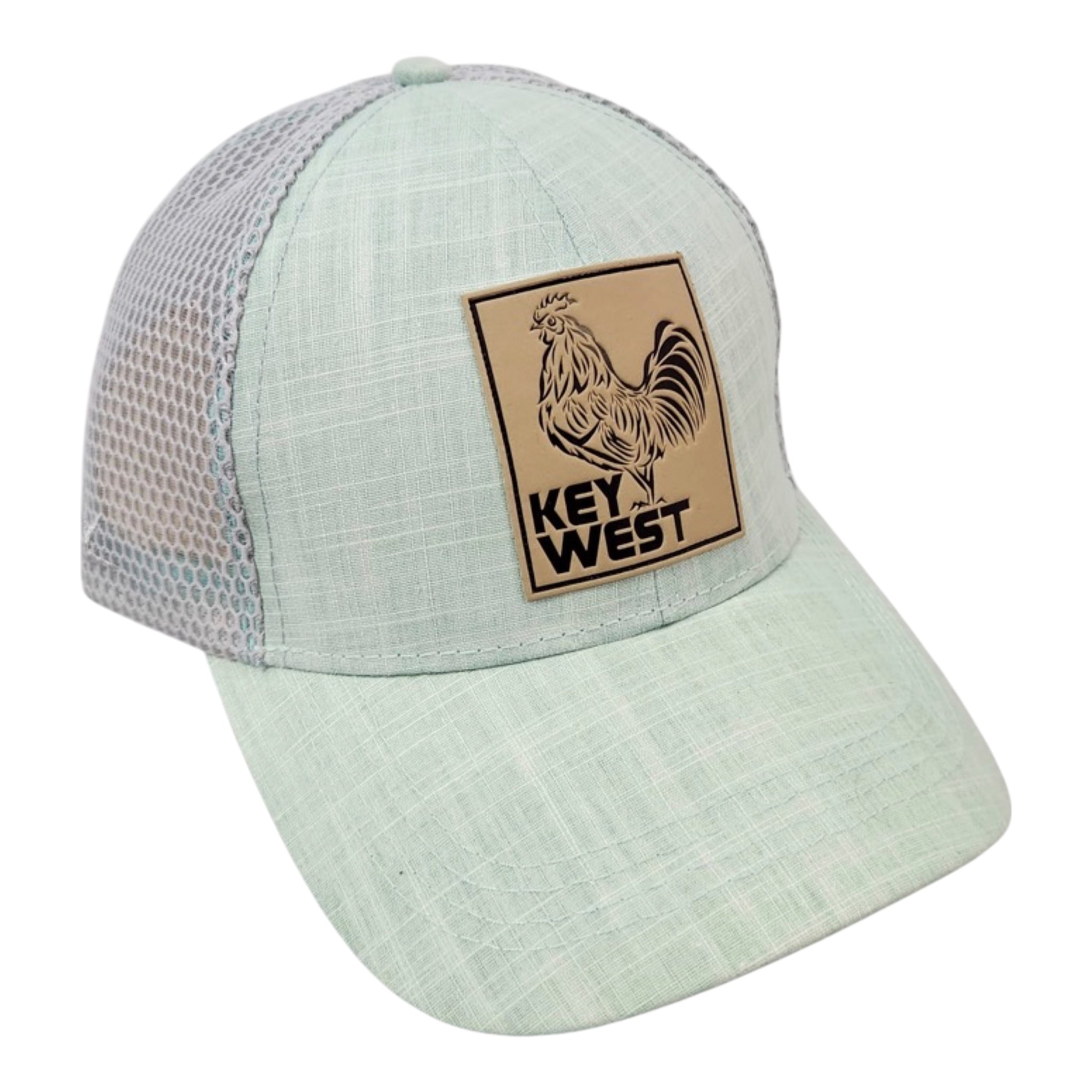 Tees Club baseball cap Key West Rooster Trucker Light Blue - Baseball Cap KW front view
