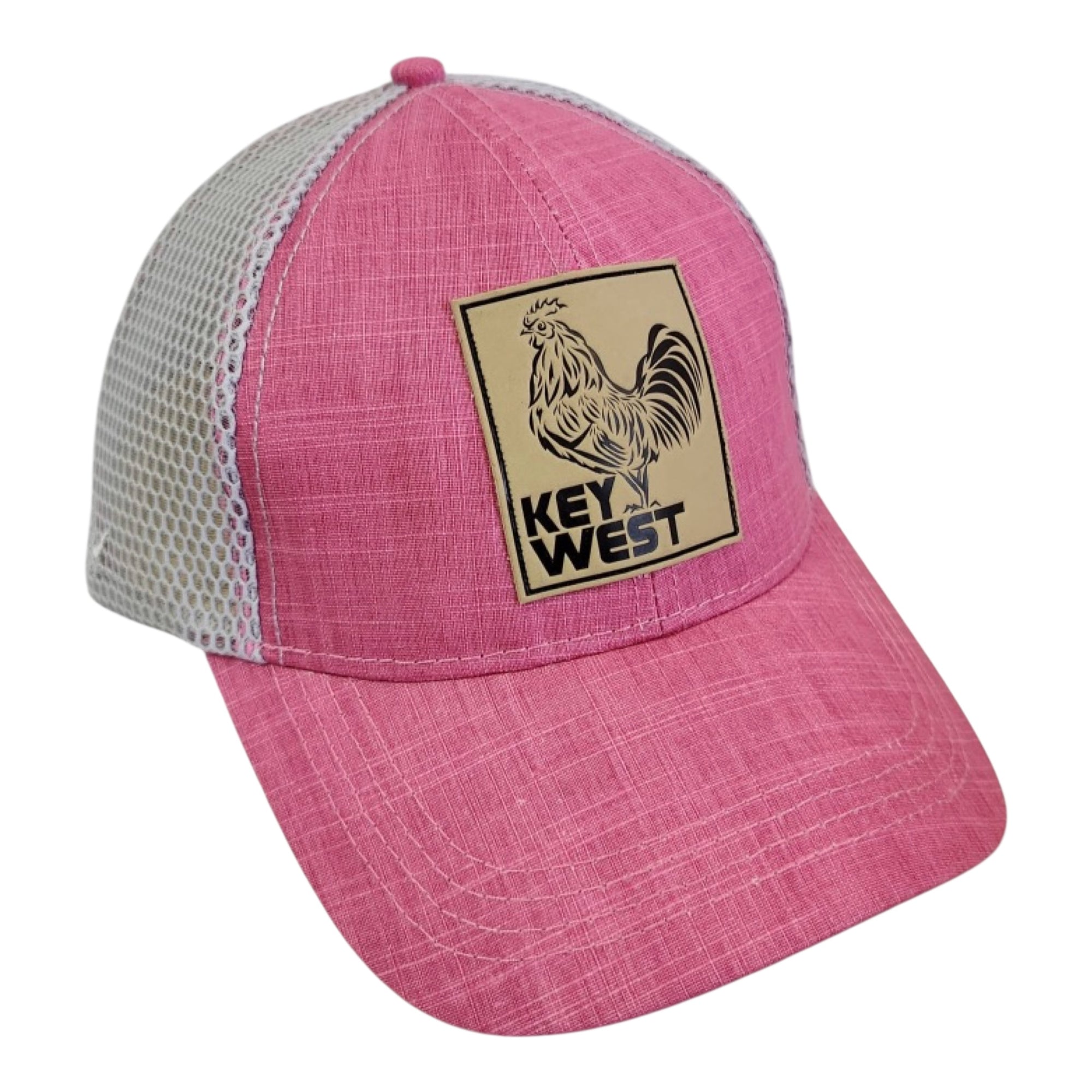 Tees Club baseball cap Key West Rooster Trucker Pink - Baseball Cap KW front view