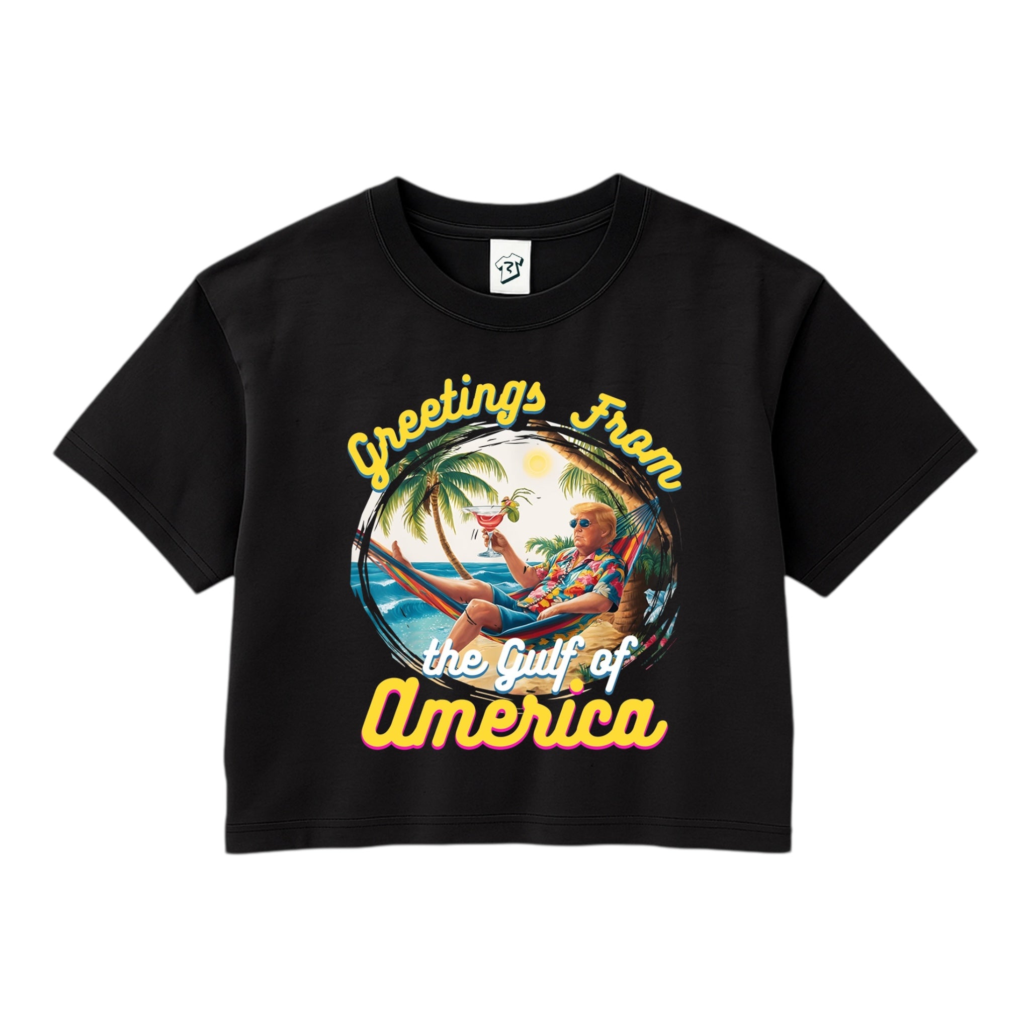 Tees Club crop top Greetings From Gulf of America - Crop Top Black Size XS back view