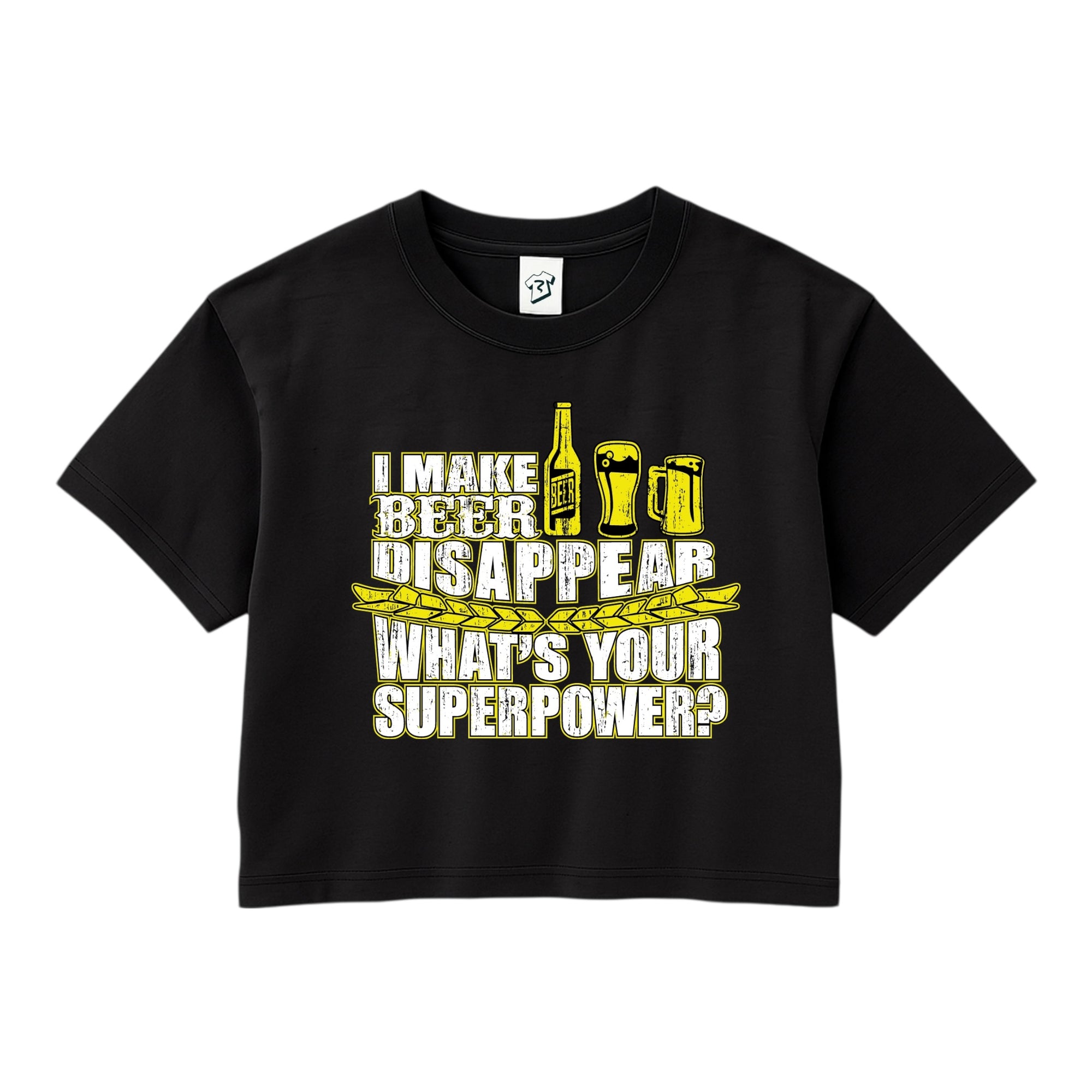 Tees Club crop top I Make Beer Disappear What's Your Superpower? - Crop Top Black Size XS front view