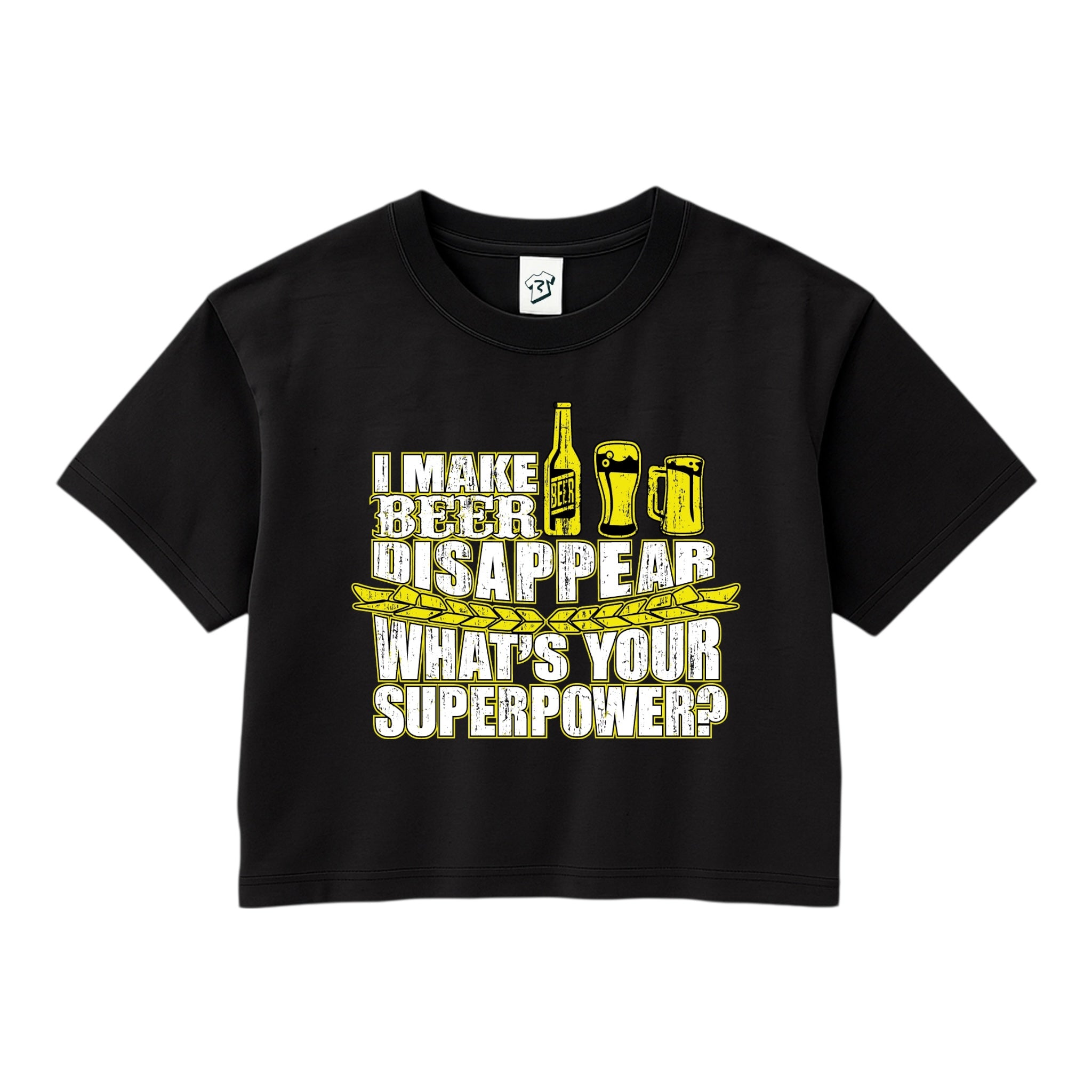 Tees Club crop top I Make Beer Disappear What's Your Superpower? - Crop Top Black Size XS front view