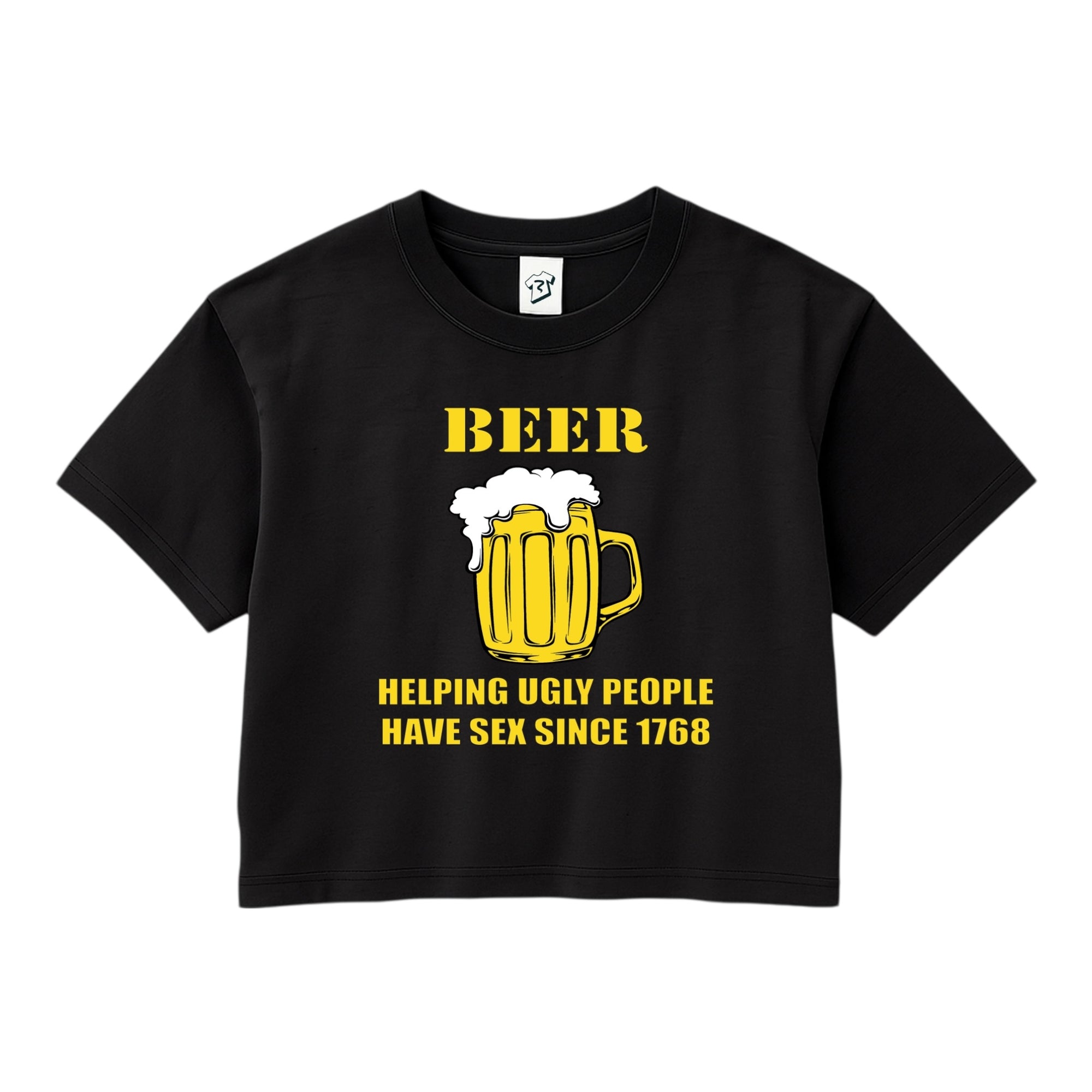 Tees Club crop top Beer Helping Ugly People Have Sex - Crop Top Black Size XS back view
