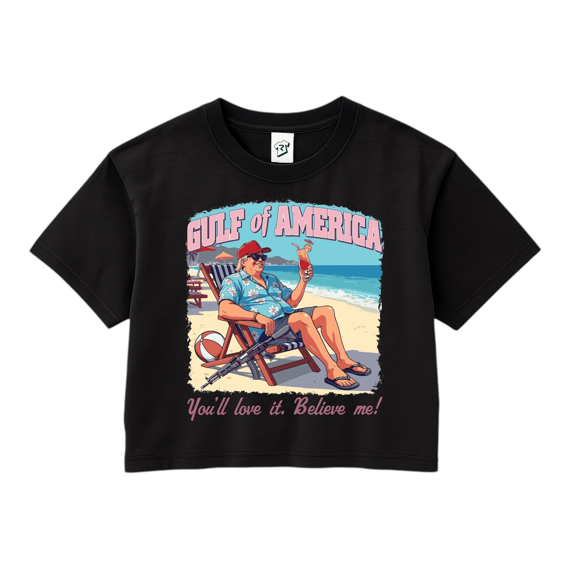 Tees Club crop top Gulf of America You'll Love It Believe Me - Crop Top Black Size XS back view