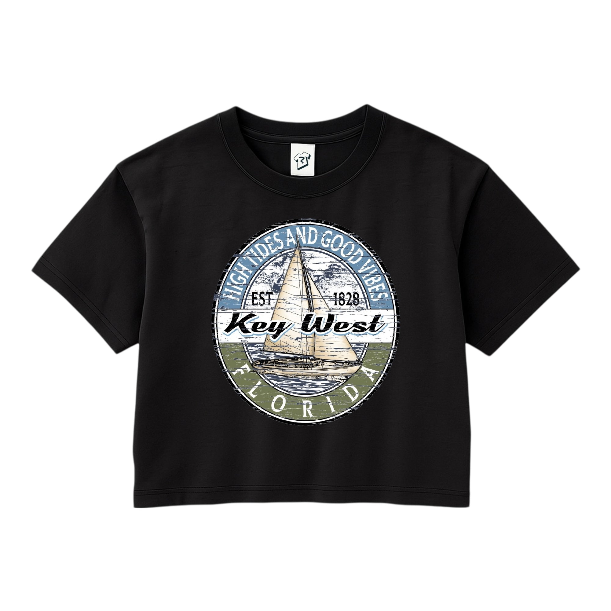 Tees Club crop top Sail Boat KW - Crop Top Black Size XS back view