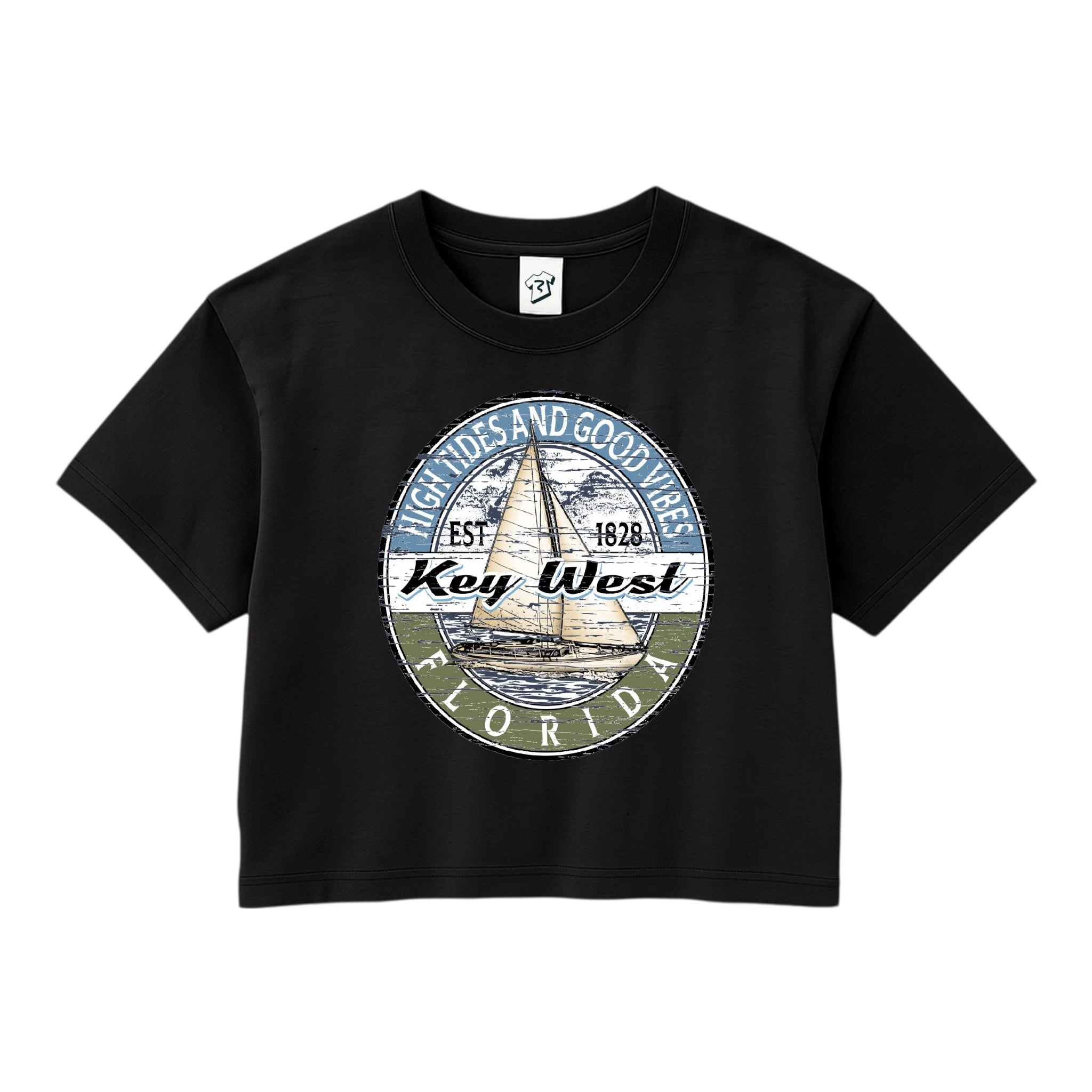 Tees Club crop top Sail Boat KW - Crop Top Black Size XS back view