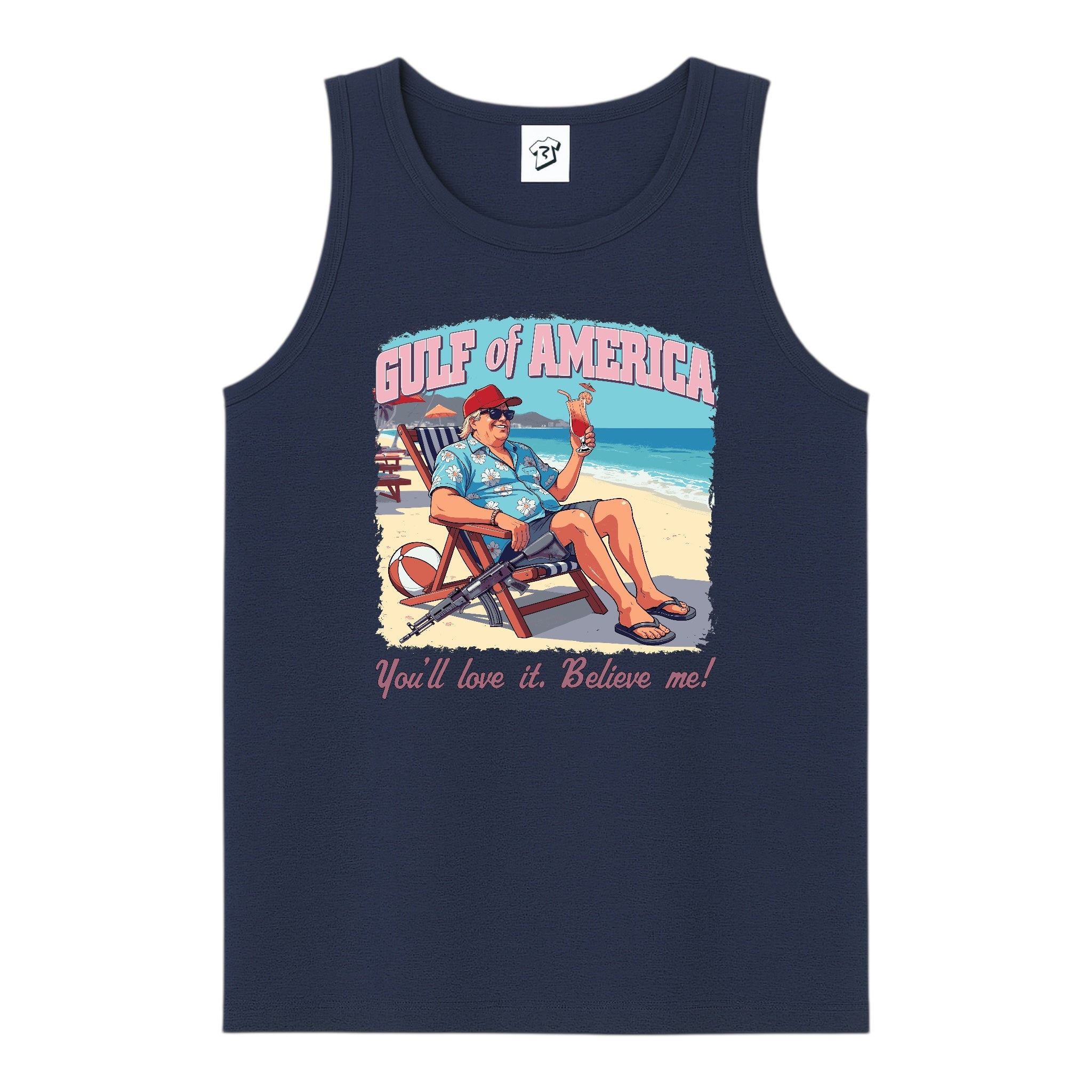 Tees Club tank top Gulf of America You'll Love It Believe Me - Tank Top Navy Size S back view