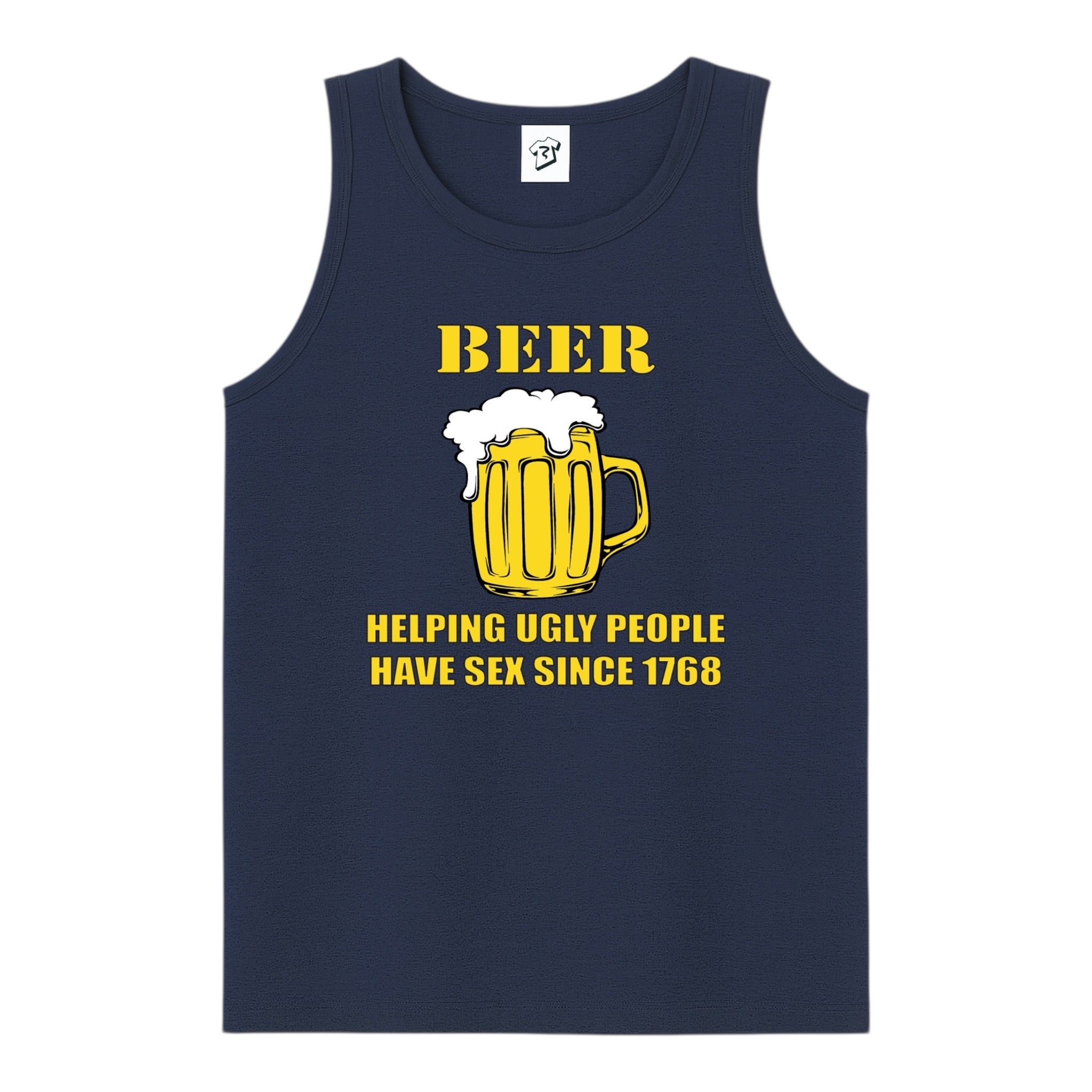 Tees Club tank top Beer Helping Ugly People Have Sex - Tank Top Navy Size S back view