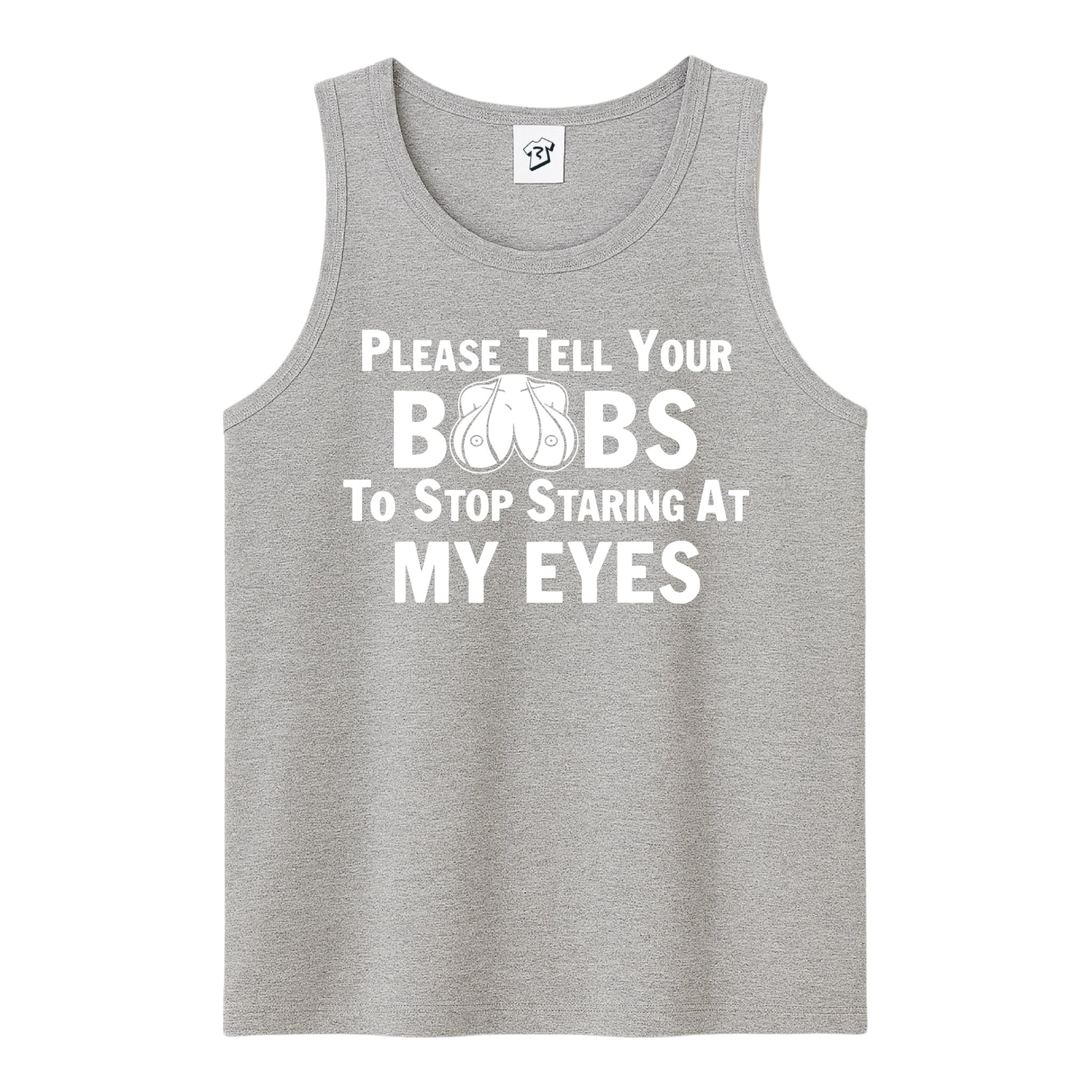 Tees Club tank top Please Tell Your Boobs to Stop Staring At My Eyes - Tank Top Navy Size M detail