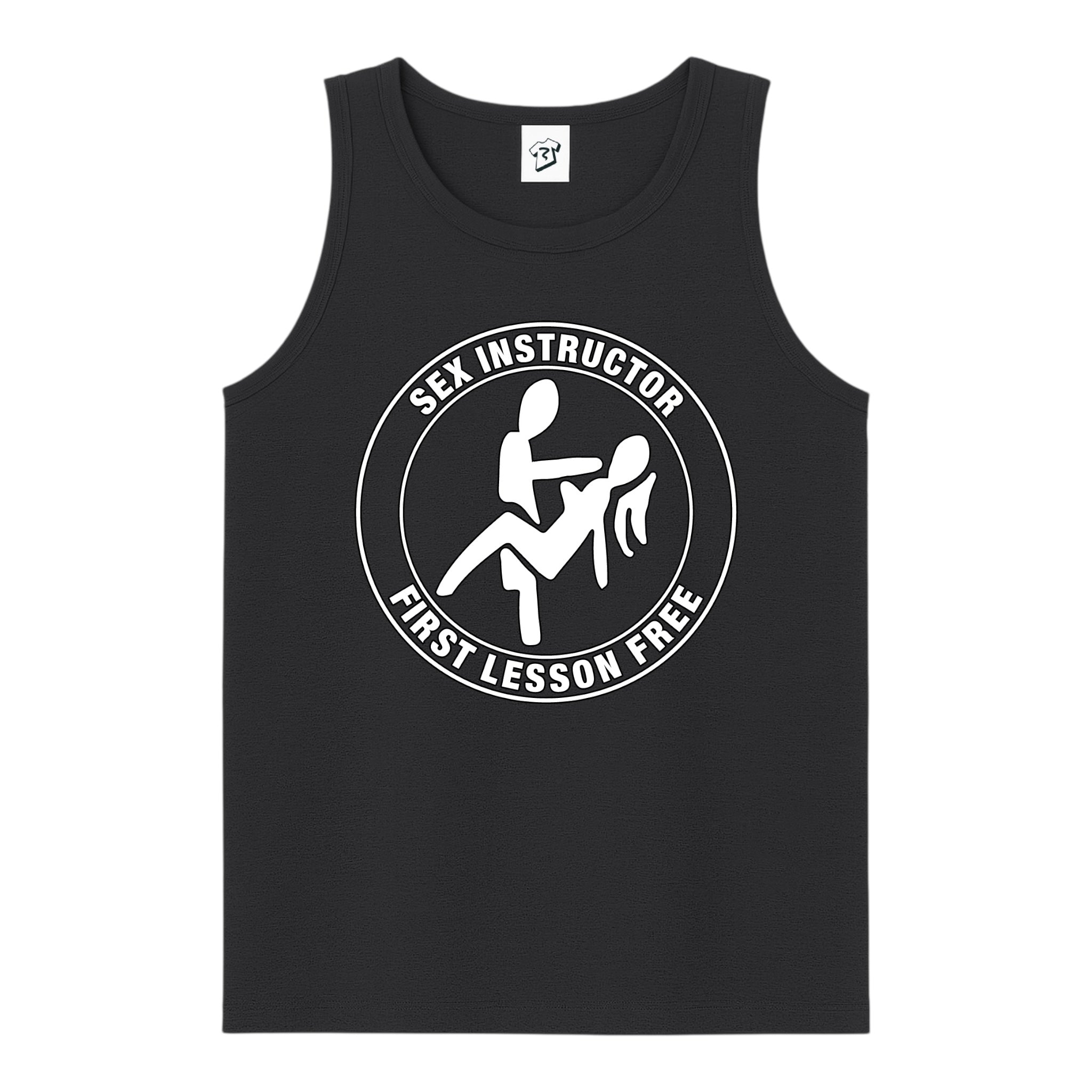 Tees Club tank top Sex Instructor First Lesson Free - Tank Top Navy Size S back view