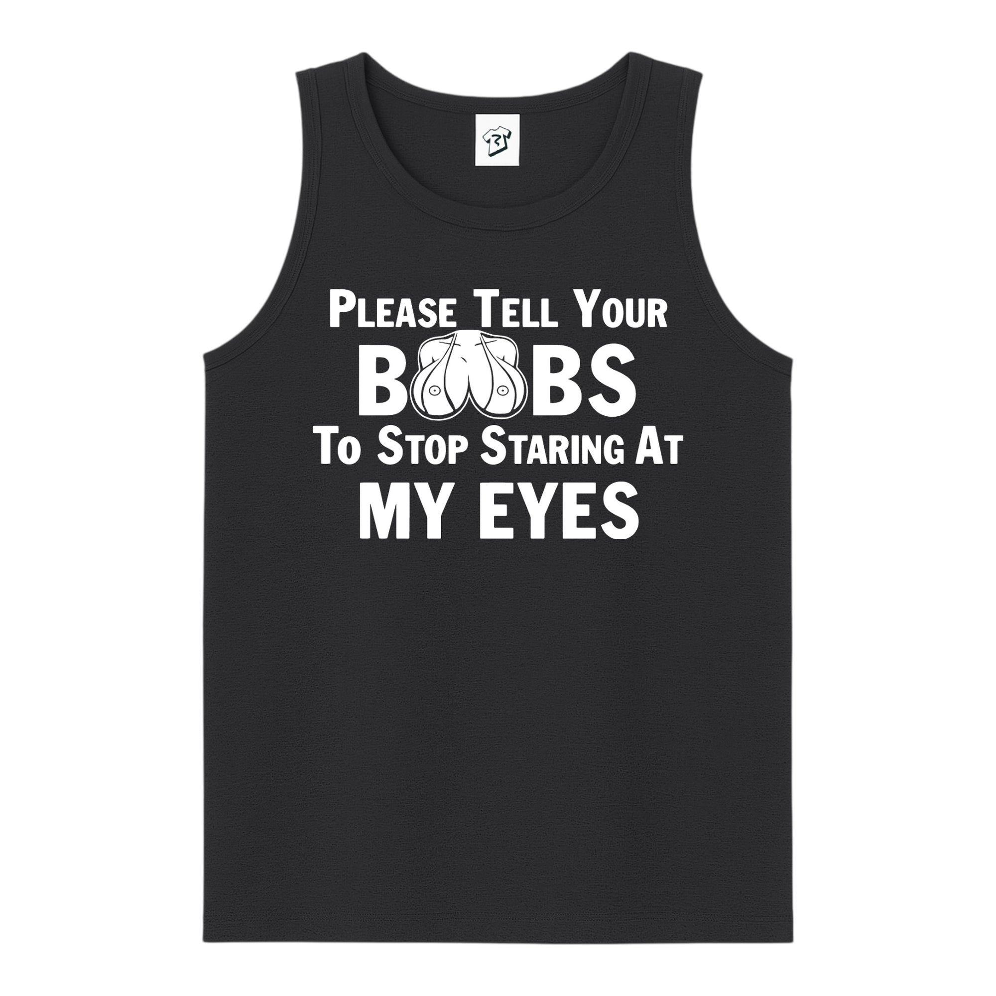 Tees Club tank top Please Tell Your Boobs to Stop Staring At My Eyes - Tank Top Navy Size S back view