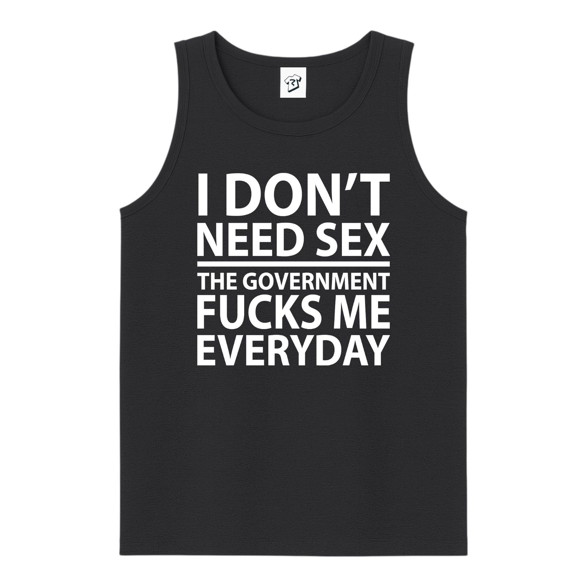 Tees Club tank top I Don't Need Sex the Government Fucks Me Everyday - Tank Top Navy Size S back view