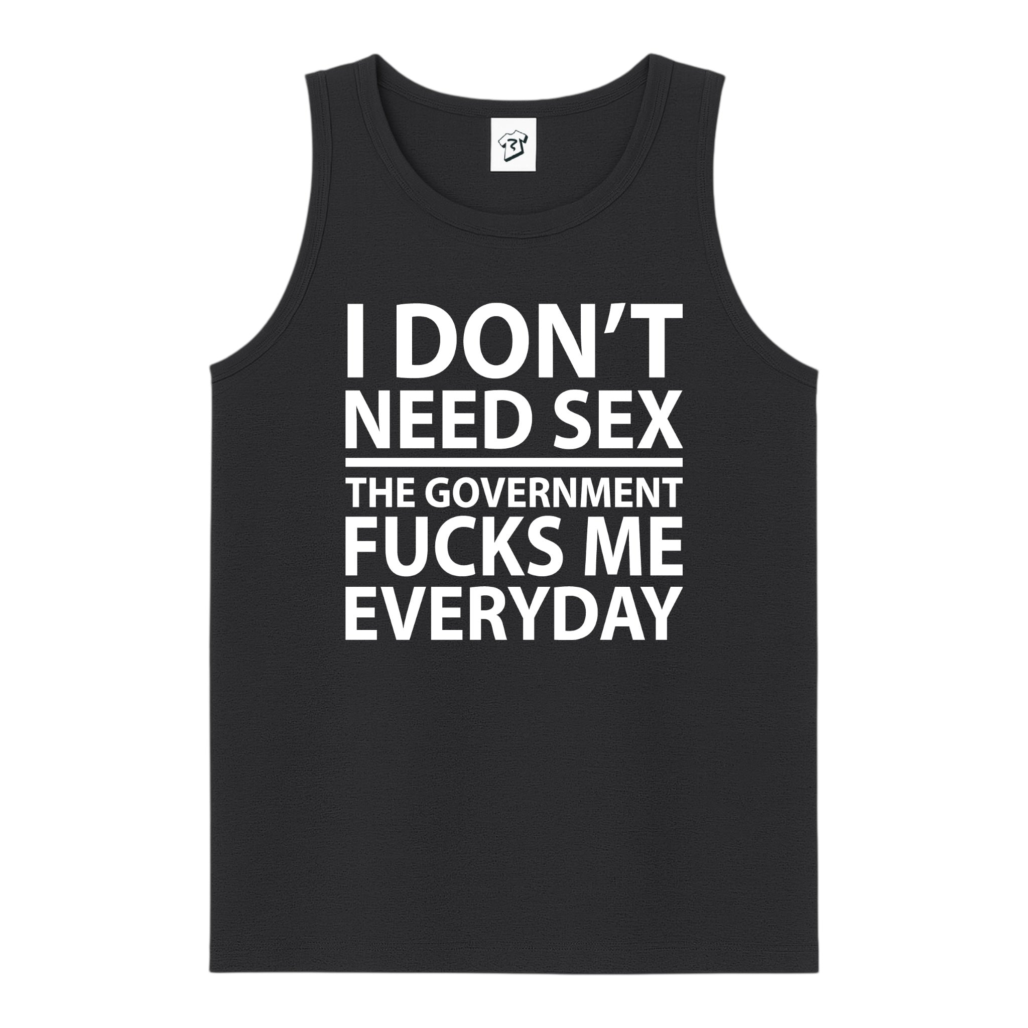 Tees Club tank top I Don't Need Sex the Government Fucks Me Everyday - Tank Top Navy Size S back view