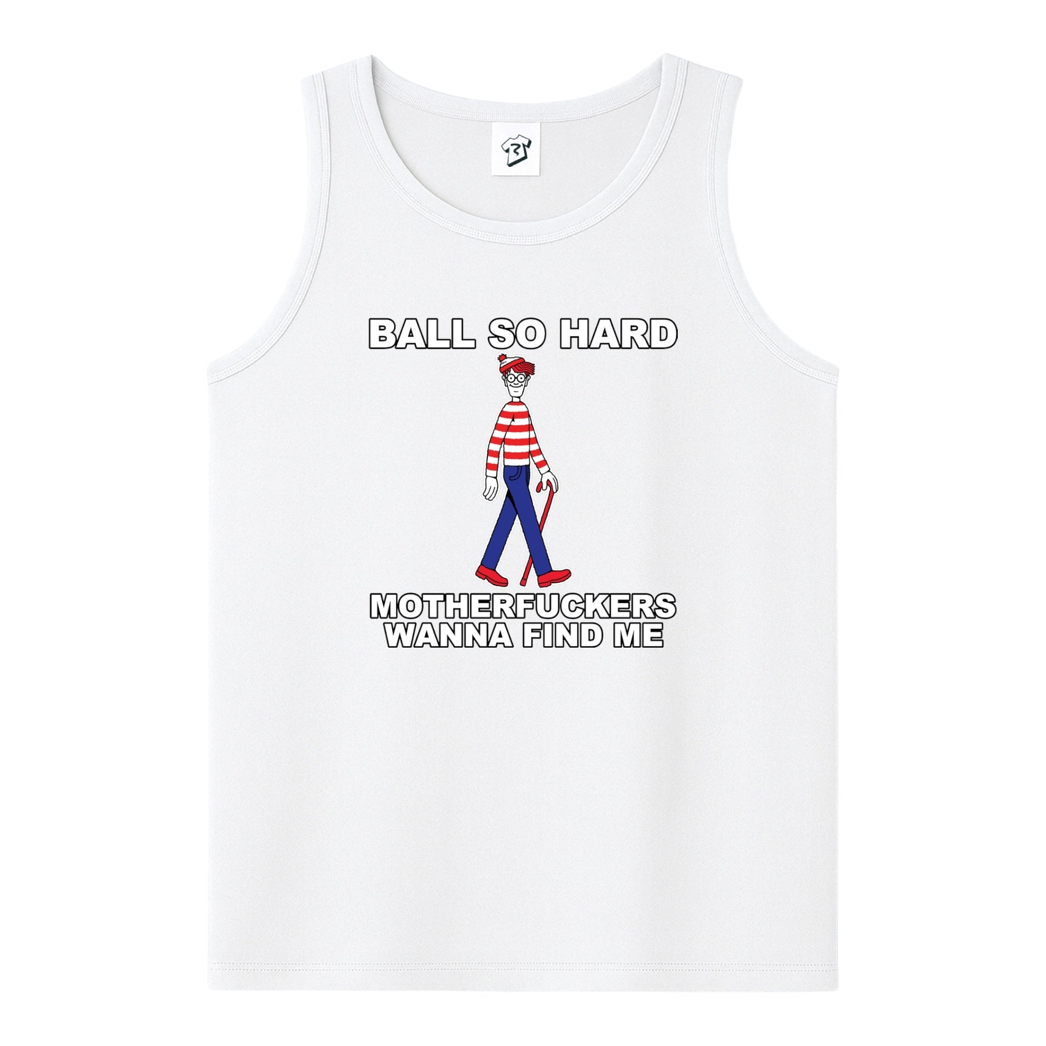 Tees Club tank top Ball So Hard Motherfuckers Wanna Find Me (Waldo) - Tank Top Navy Size L detail