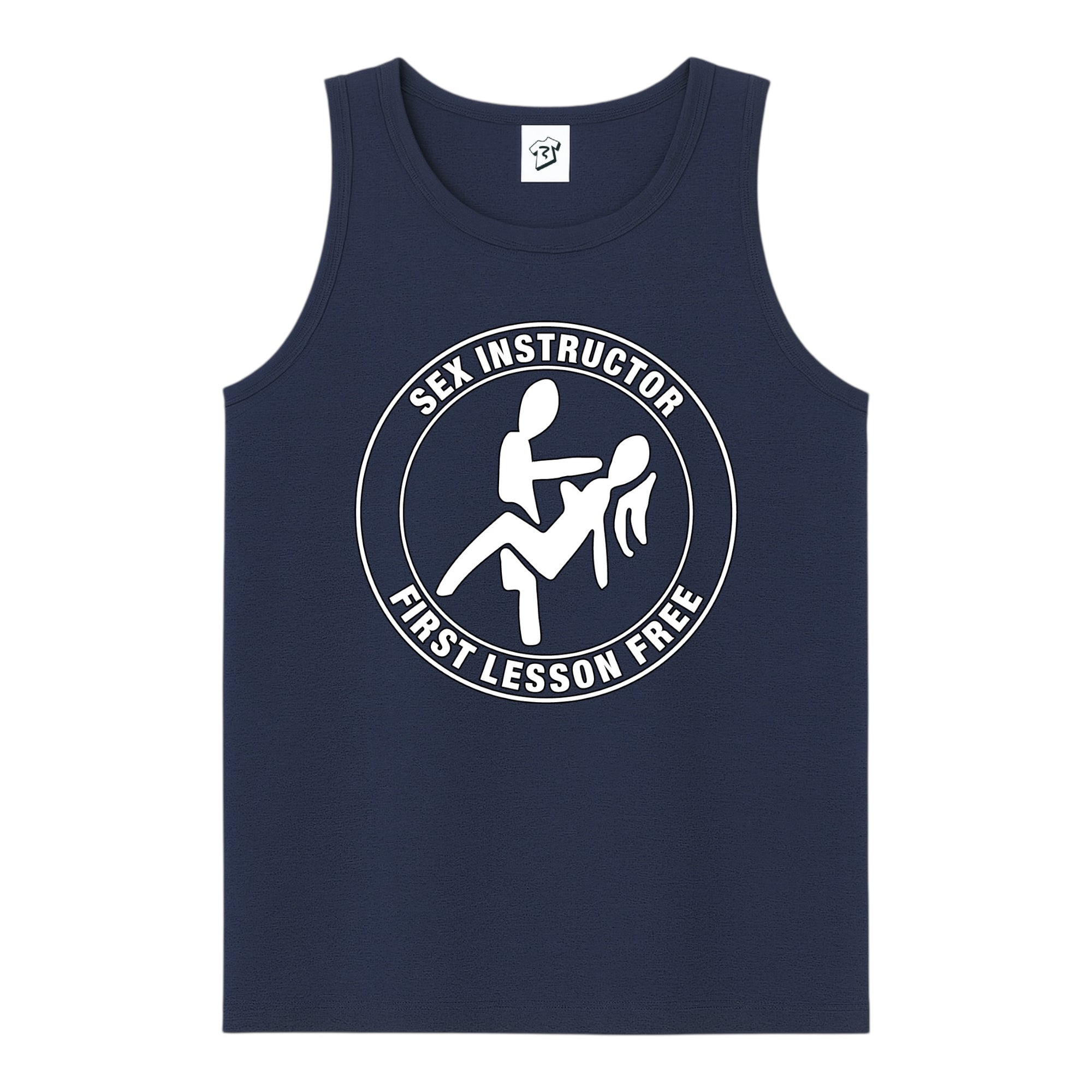 Tees Club tank top Sex Instructor First Lesson Free - Tank Top Navy Size S front view
