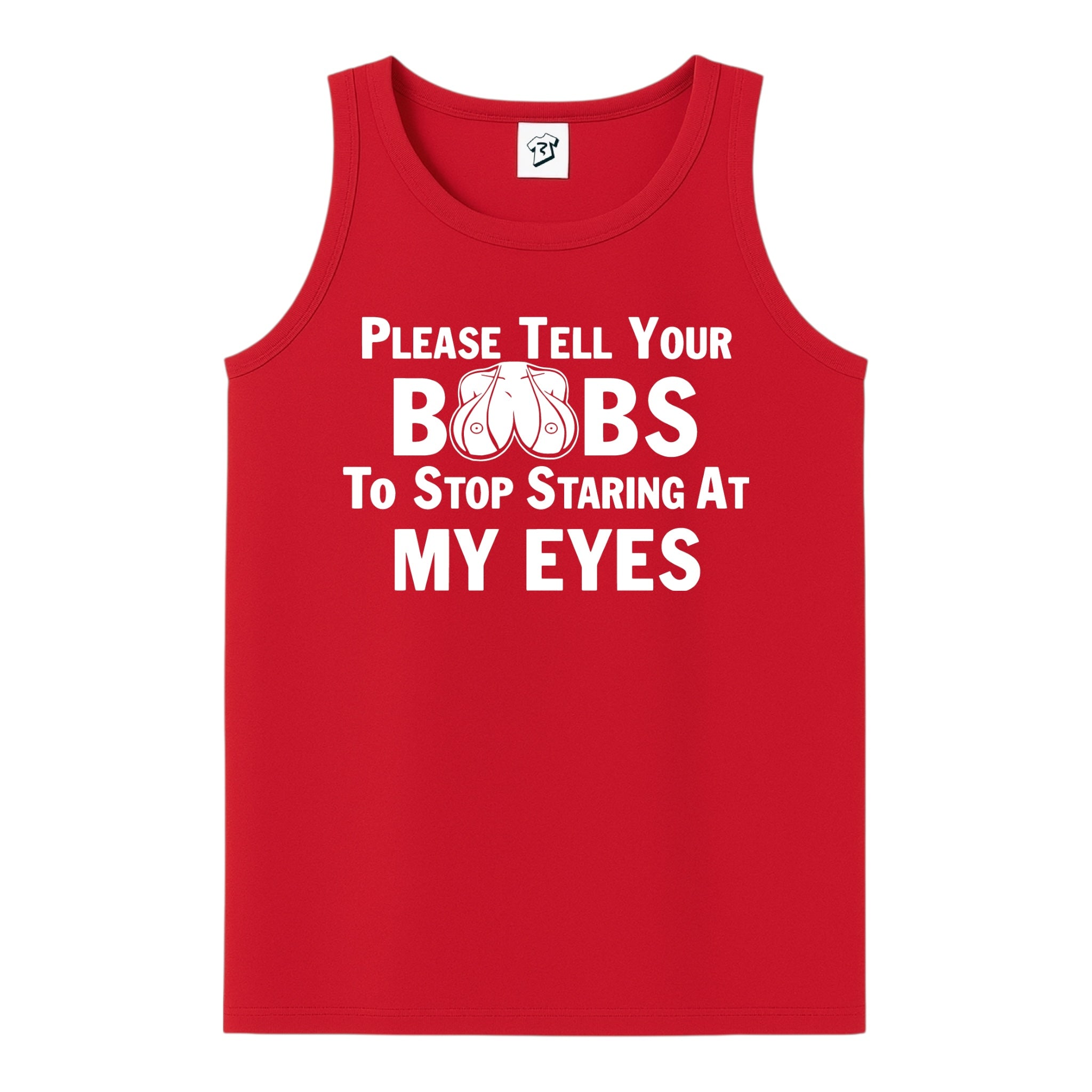 Tees Club tank top Please Tell Your Boobs to Stop Staring At My Eyes - Tank Top Navy Size L detail