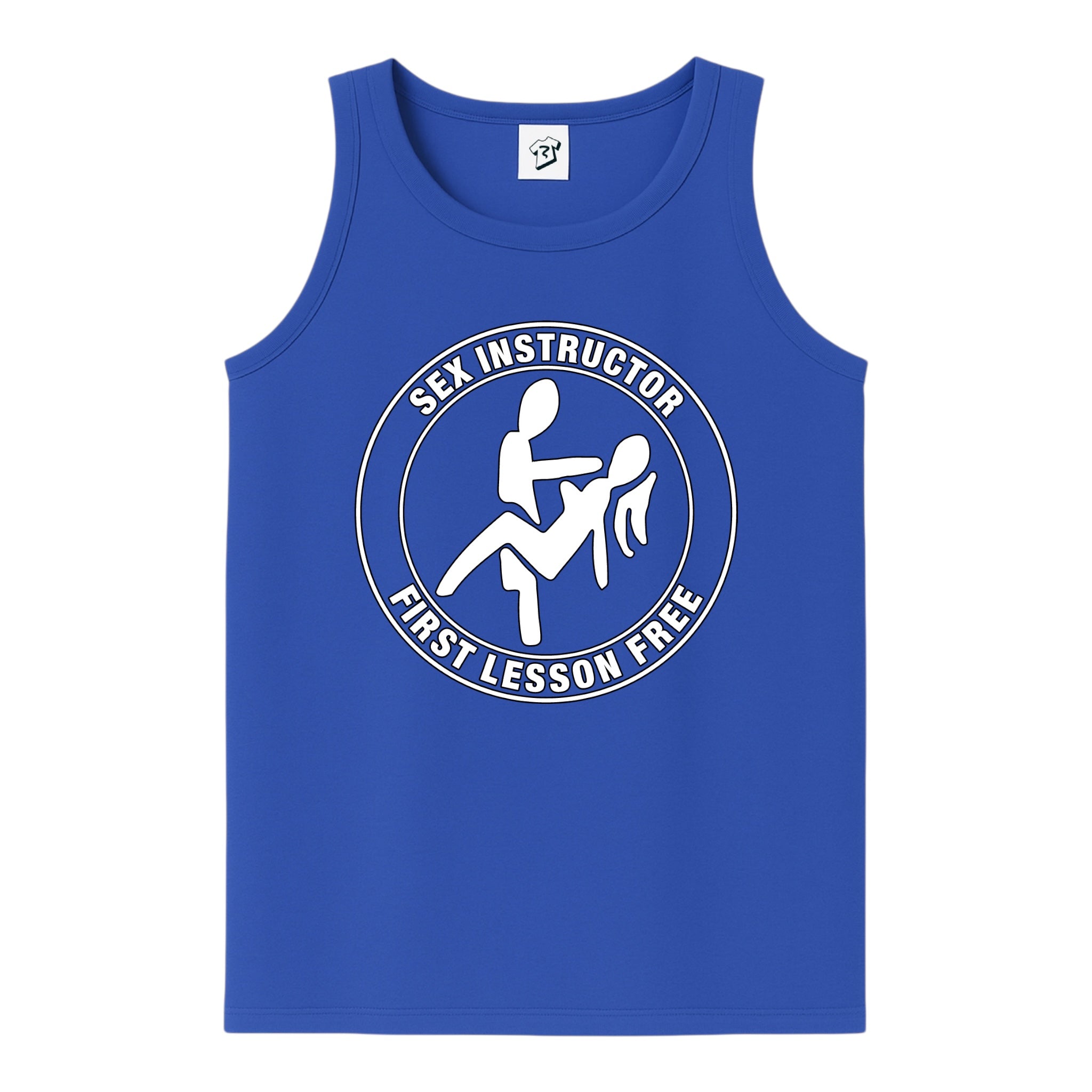 Tees Club tank top Sex Instructor First Lesson Free - Tank Top Navy Size M detail