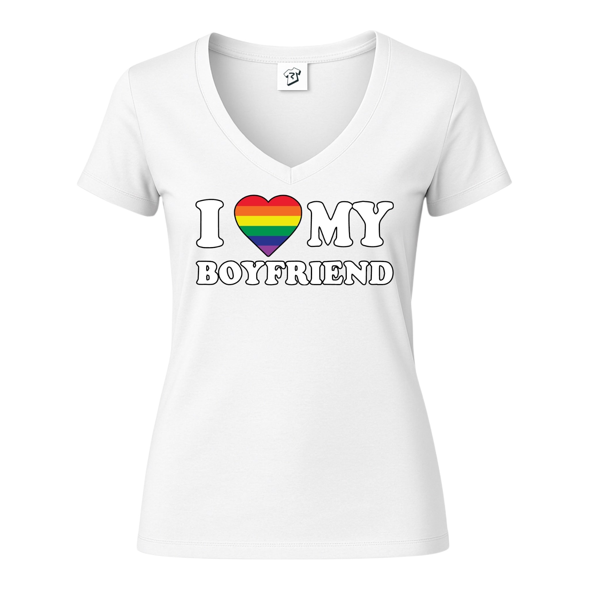 Tees Club v-neck t-shirt I Love My Boyfriend (Pride) - V-Neck Tee Black Size M detail