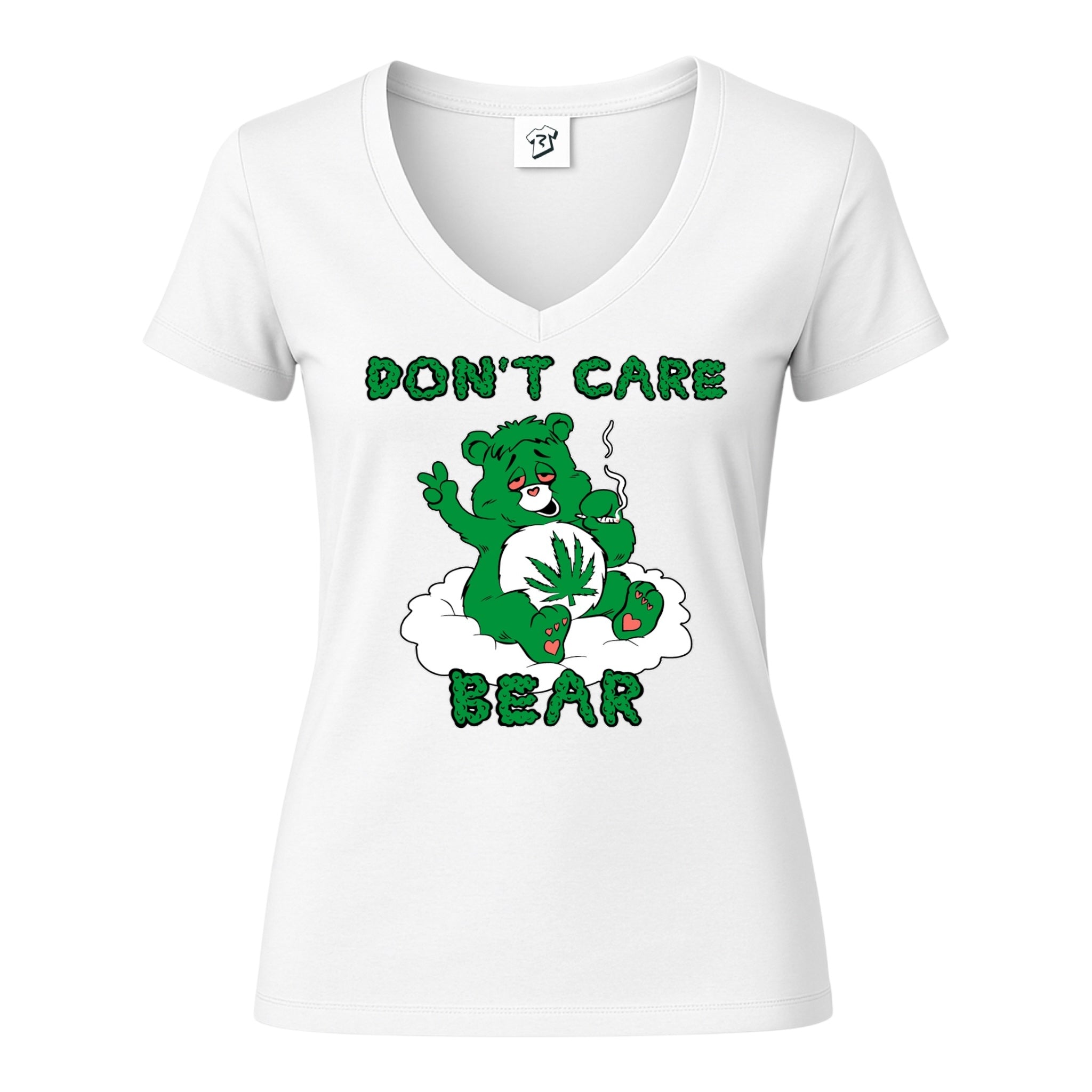 Don't Care Lazy Bear - V-Neck Tee
