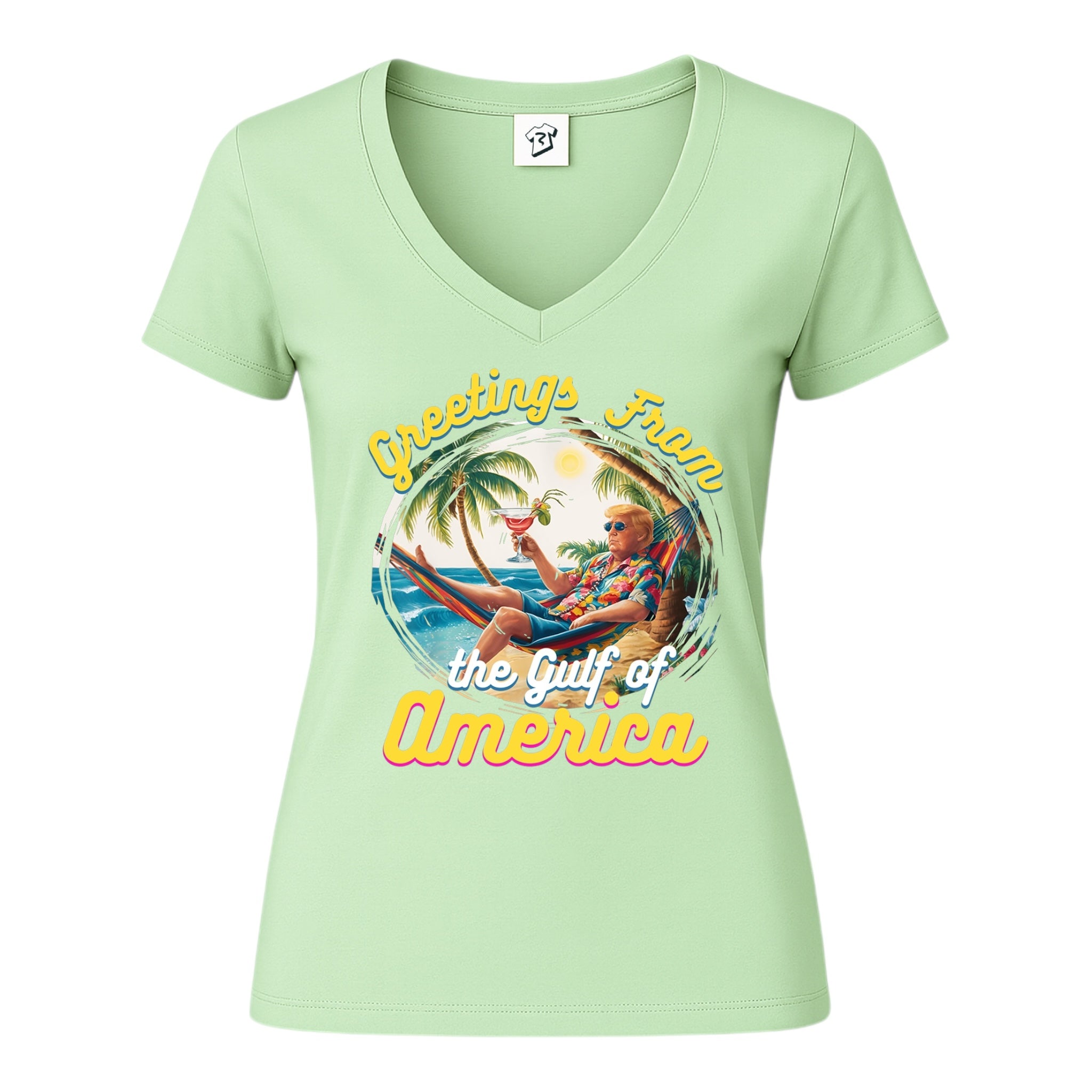 Tees Club v-neck t-shirt Greetings From Gulf of America - V-Neck Tee Black Size XS back view