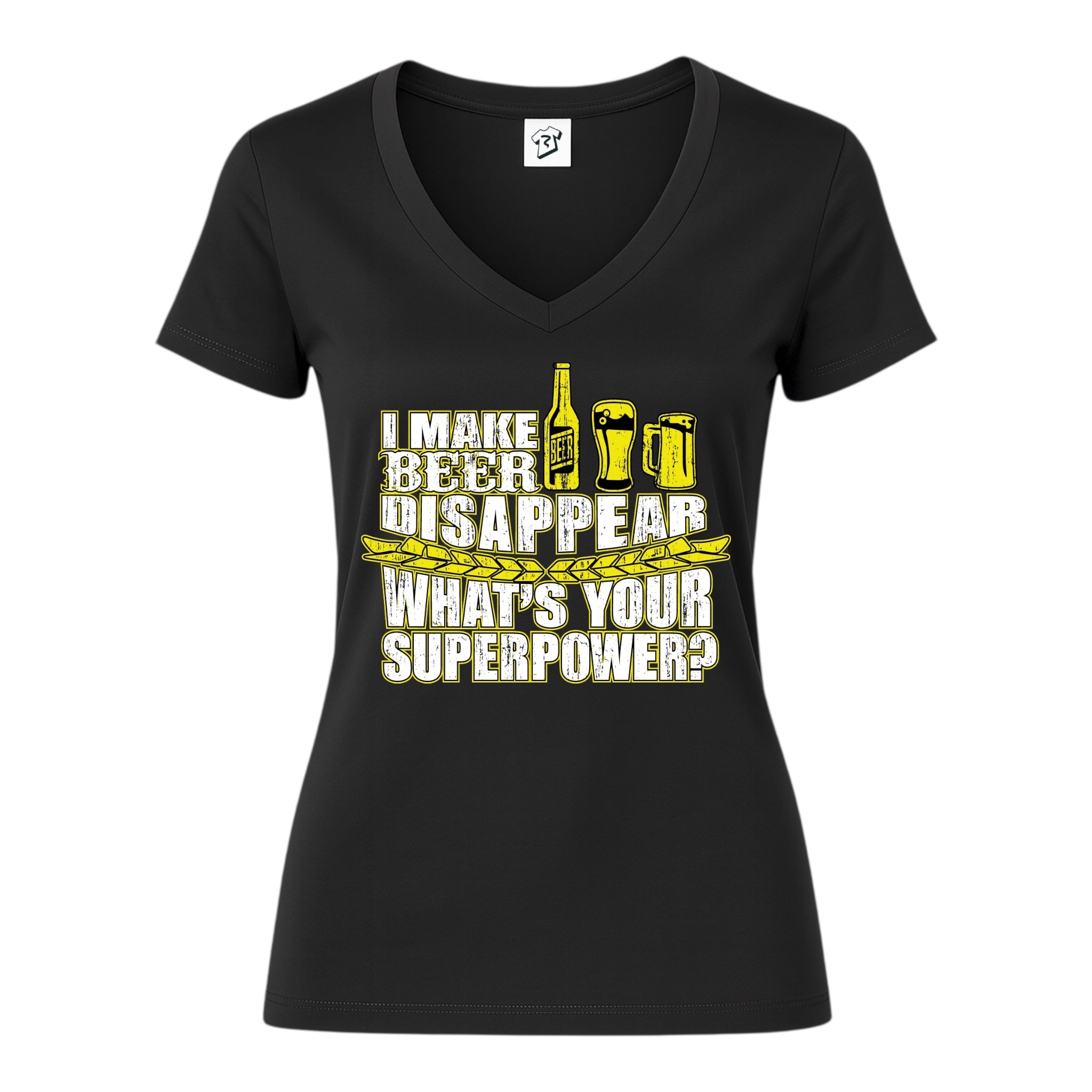 Tees Club v-neck t-shirt I Make Beer Disappear What's Your Superpower? - V-Neck Tee Black Size XS back view