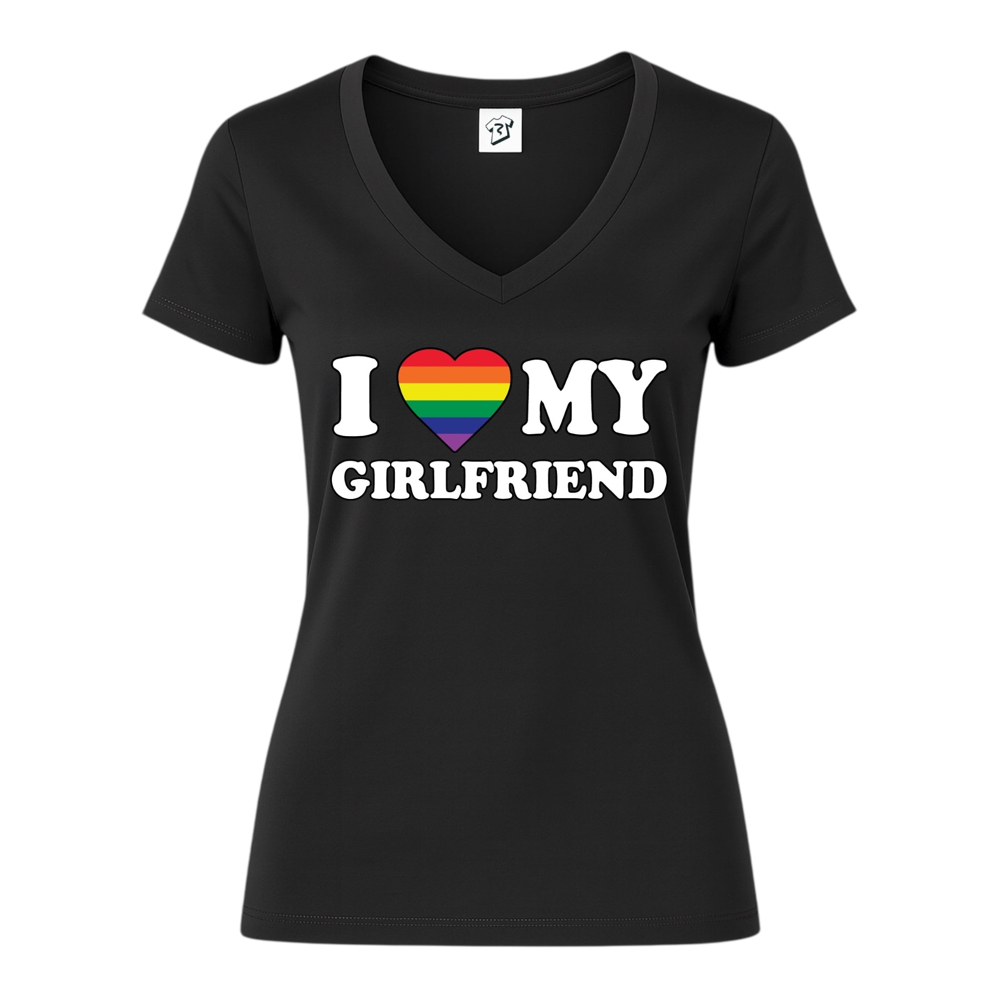 Tees Club v-neck t-shirt I Love My Girlfriend (Pride) - V-Neck Tee Black Size XS front view