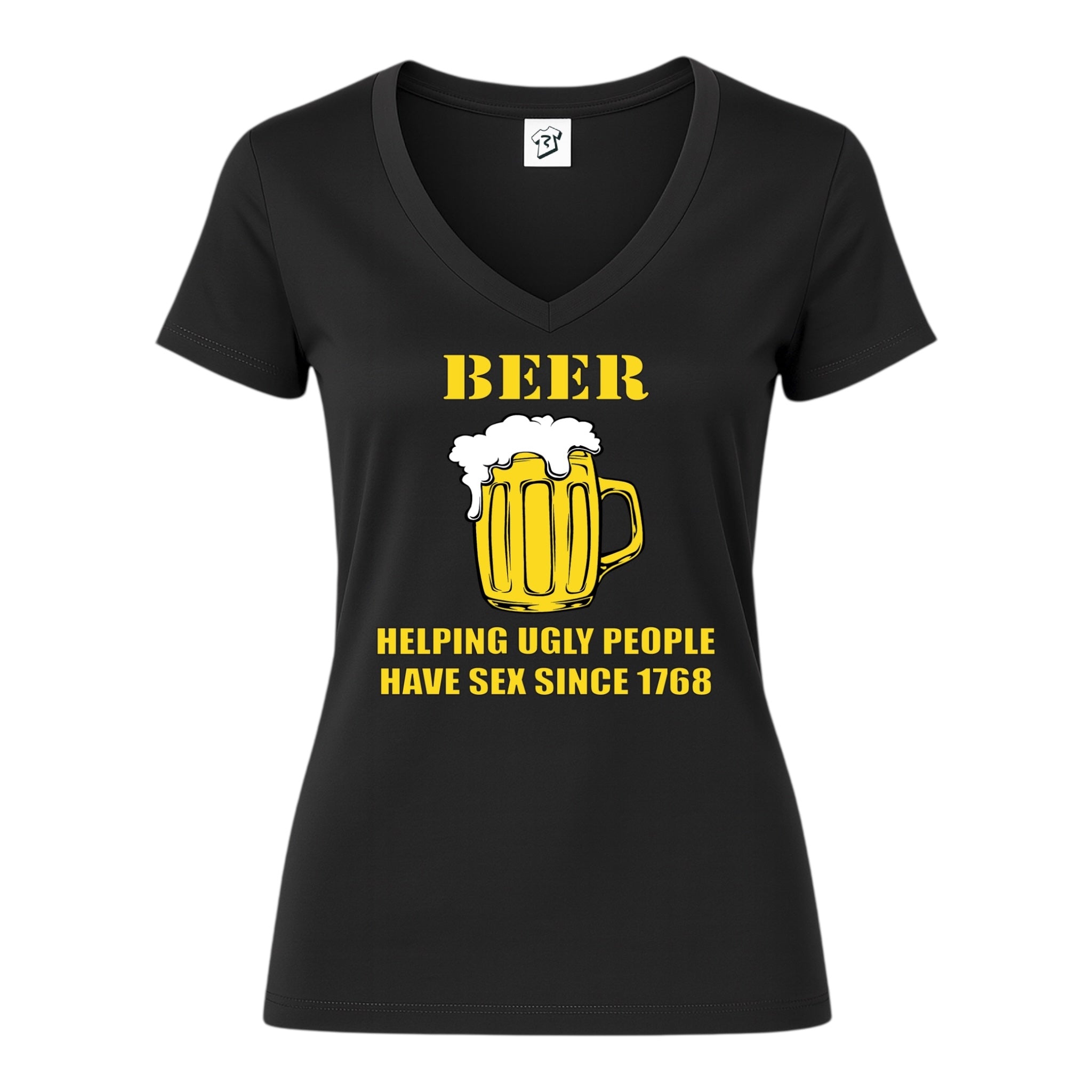 Tees Club v-neck t-shirt Beer Helping Ugly People Have Sex - V-Neck Tee Black Size XS front view