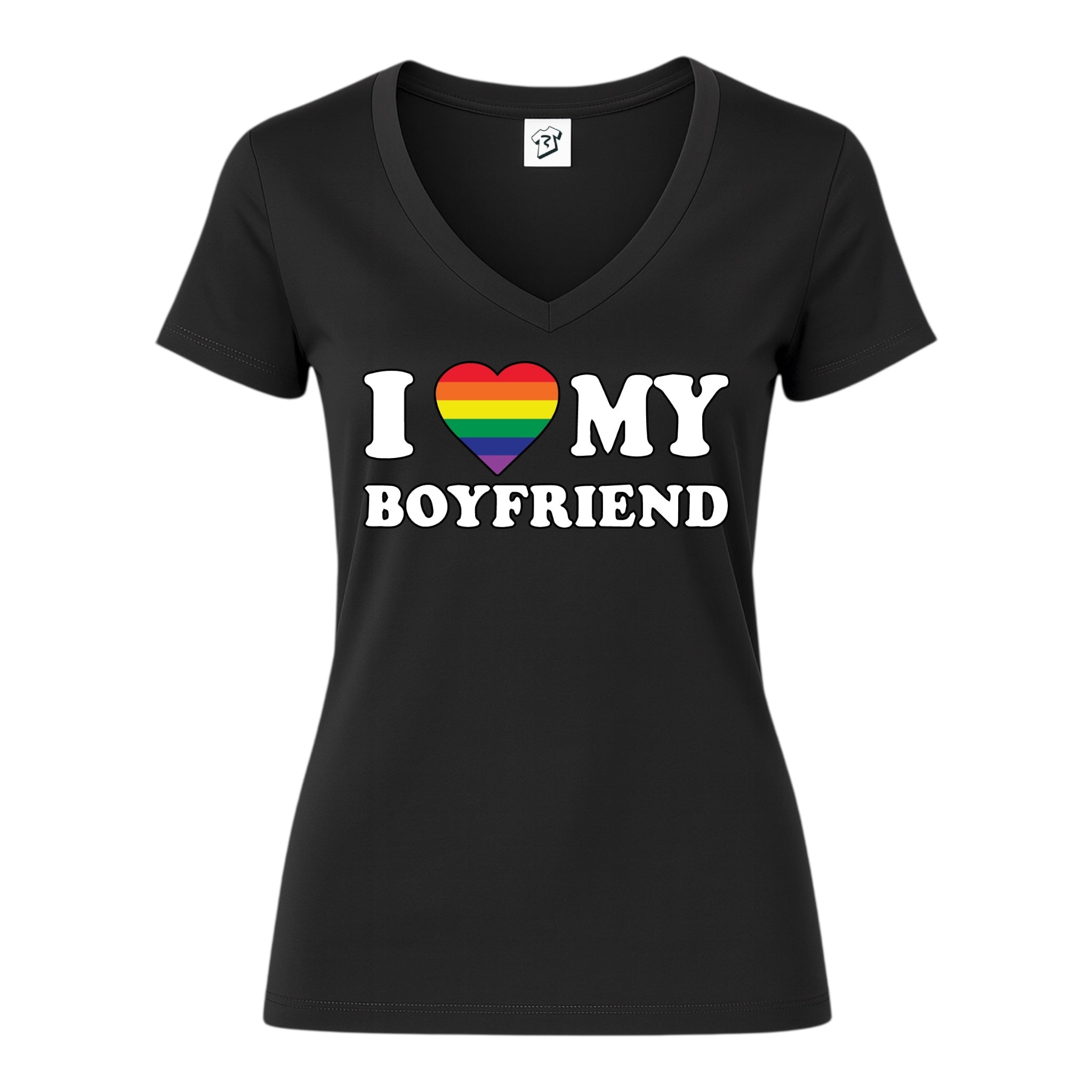 Tees Club v-neck t-shirt I Love My Boyfriend (Pride) - V-Neck Tee Black Size XS front view