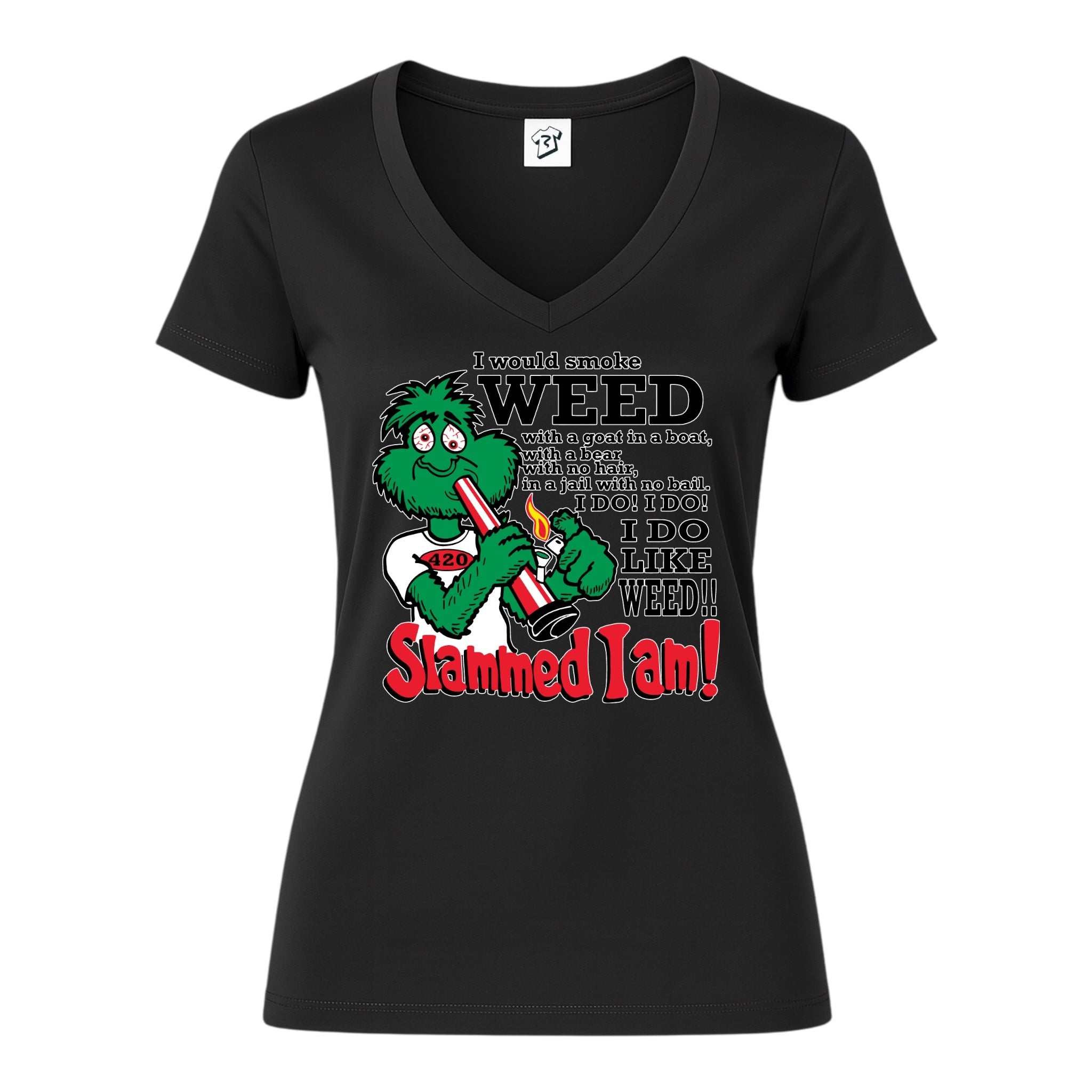 Tees Club v-neck t-shirt Slammed I Am Weed - V-Neck Tee Black Size S detail