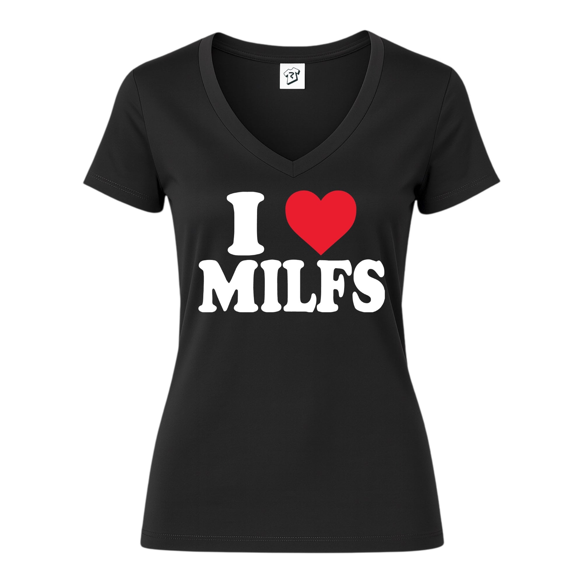 Tees Club v-neck t-shirt I Love MILFS - V-Neck Tee Black Size XS back view