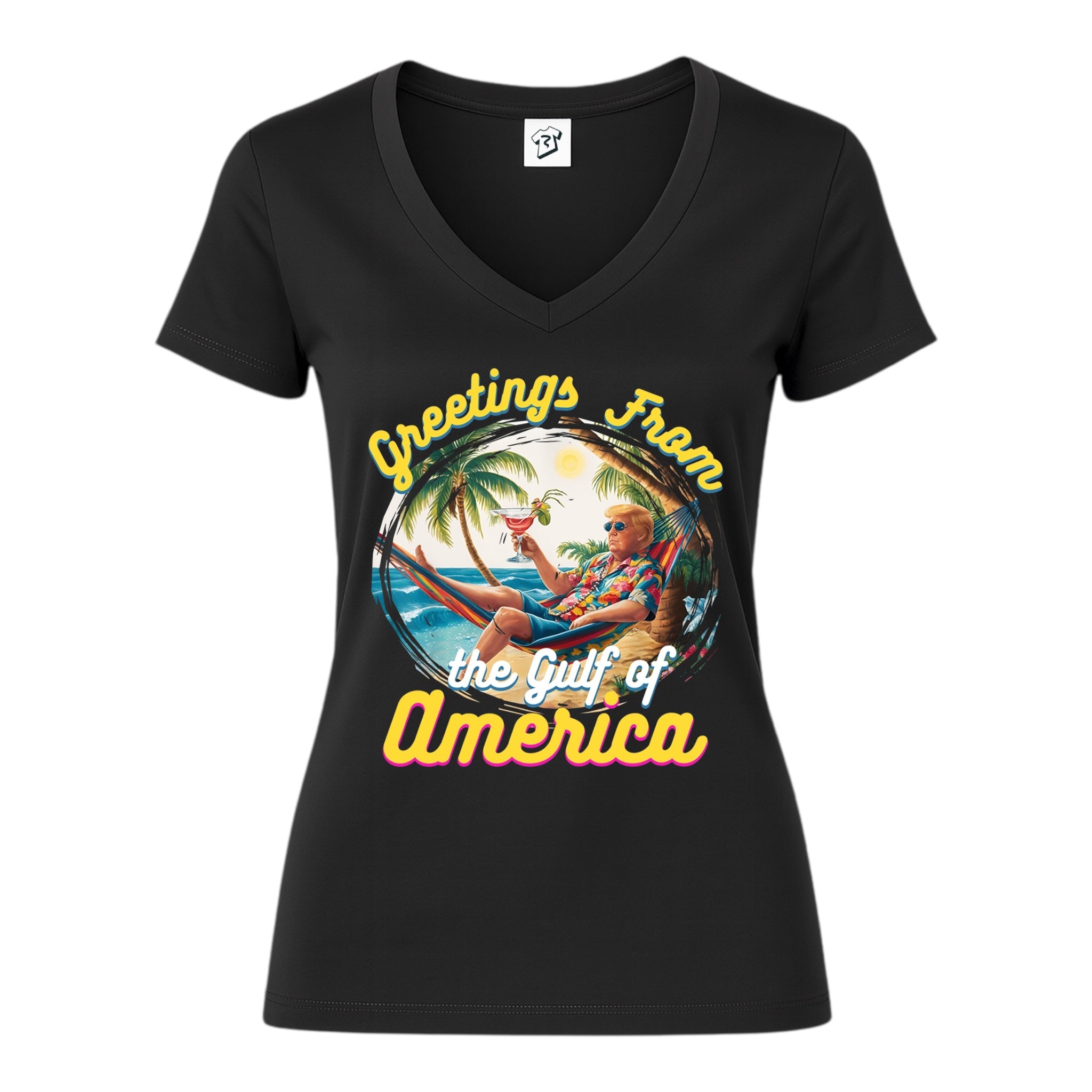 Tees Club v-neck t-shirt Greetings From Gulf of America - V-Neck Tee Black Size XS front view