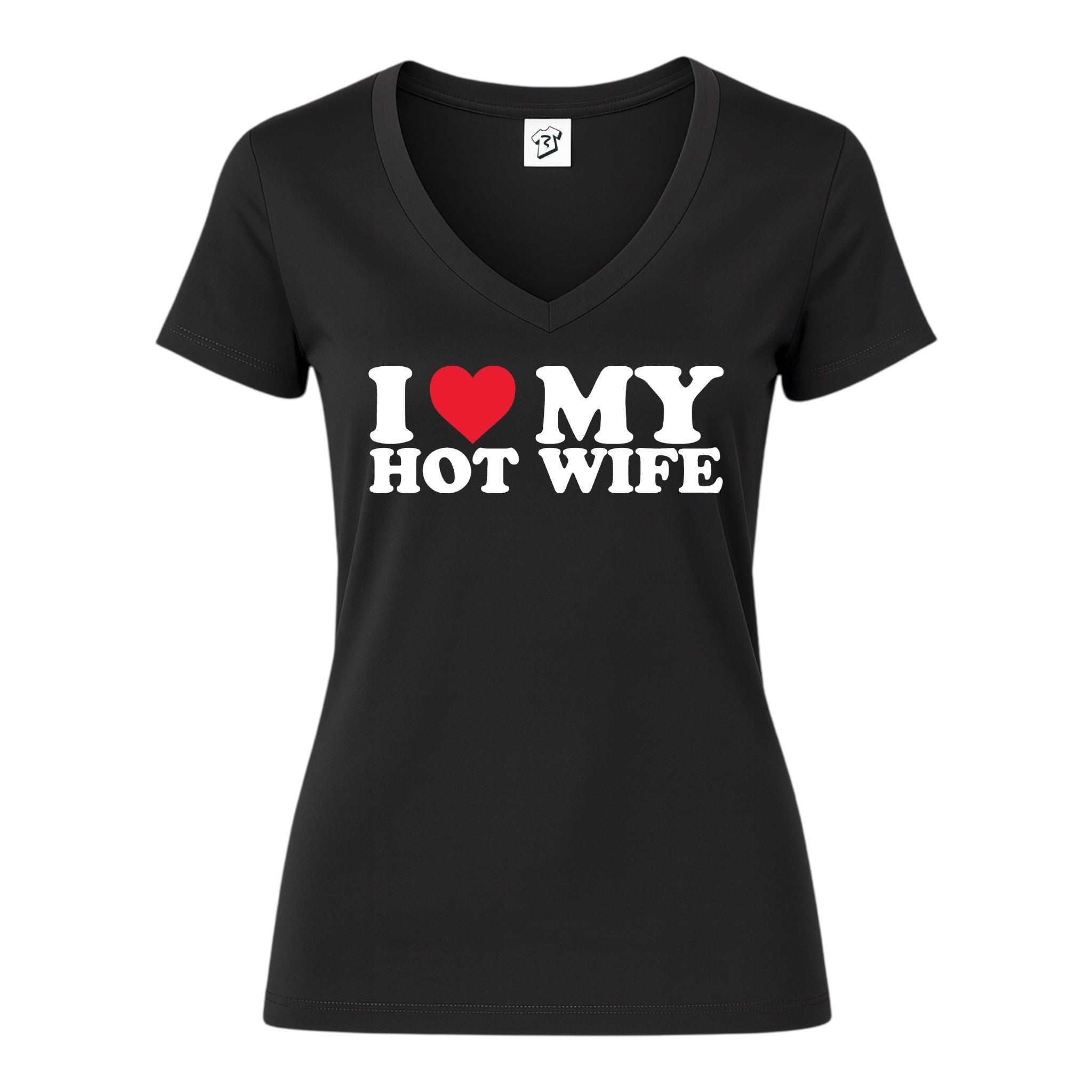 Tees Club v-neck t-shirt I Love My Hot Wife - V-Neck Tee Black Size XS back view