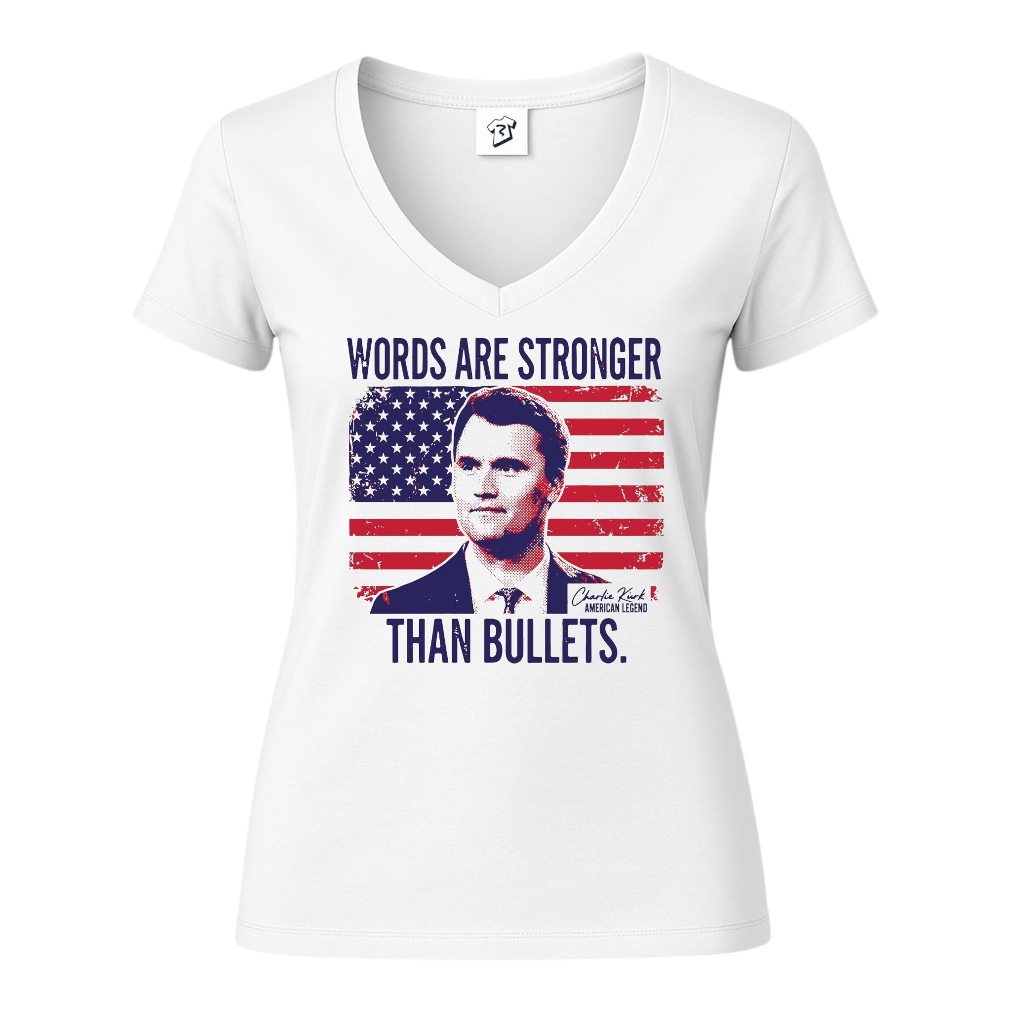 Tees Club v-neck t-shirt Words Are Stronger Than Bullets Charlie Kirk - V-Neck Tee Size S detail