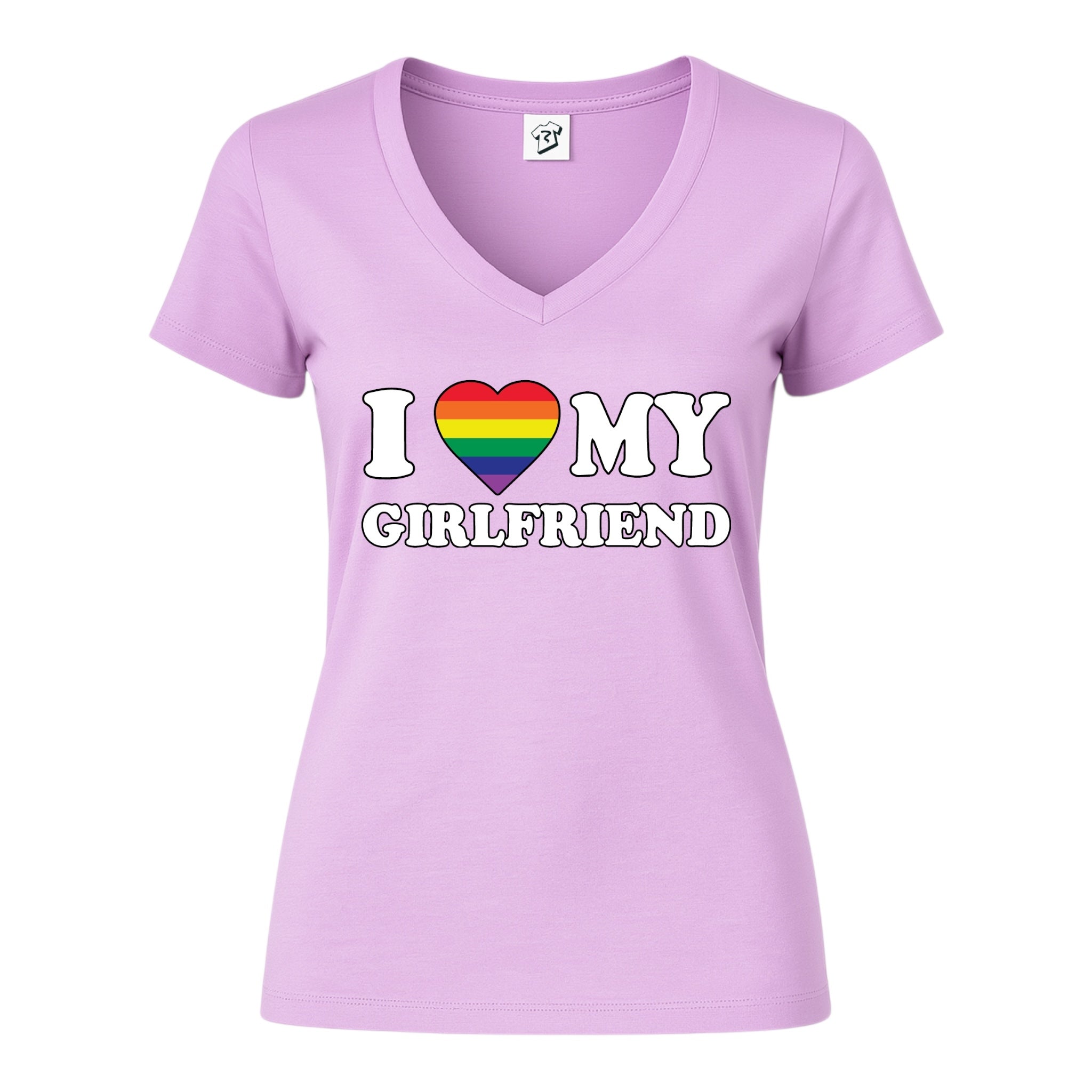 Tees Club v-neck t-shirt I Love My Girlfriend (Pride) - V-Neck Tee Black Size S detail