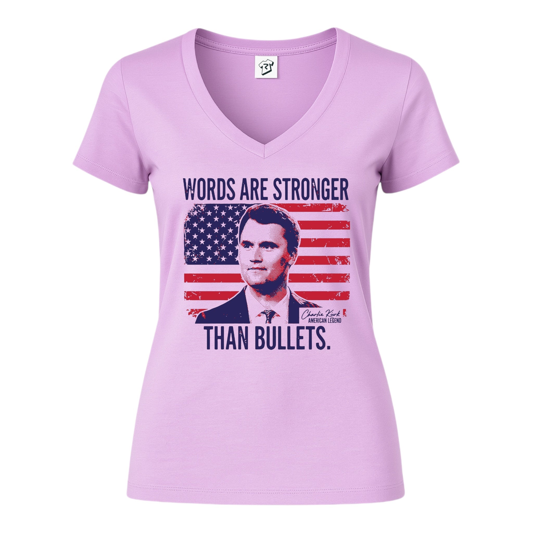 Tees Club v-neck t-shirt Words Are Stronger Than Bullets Charlie Kirk - V-Neck Tee Size S detail