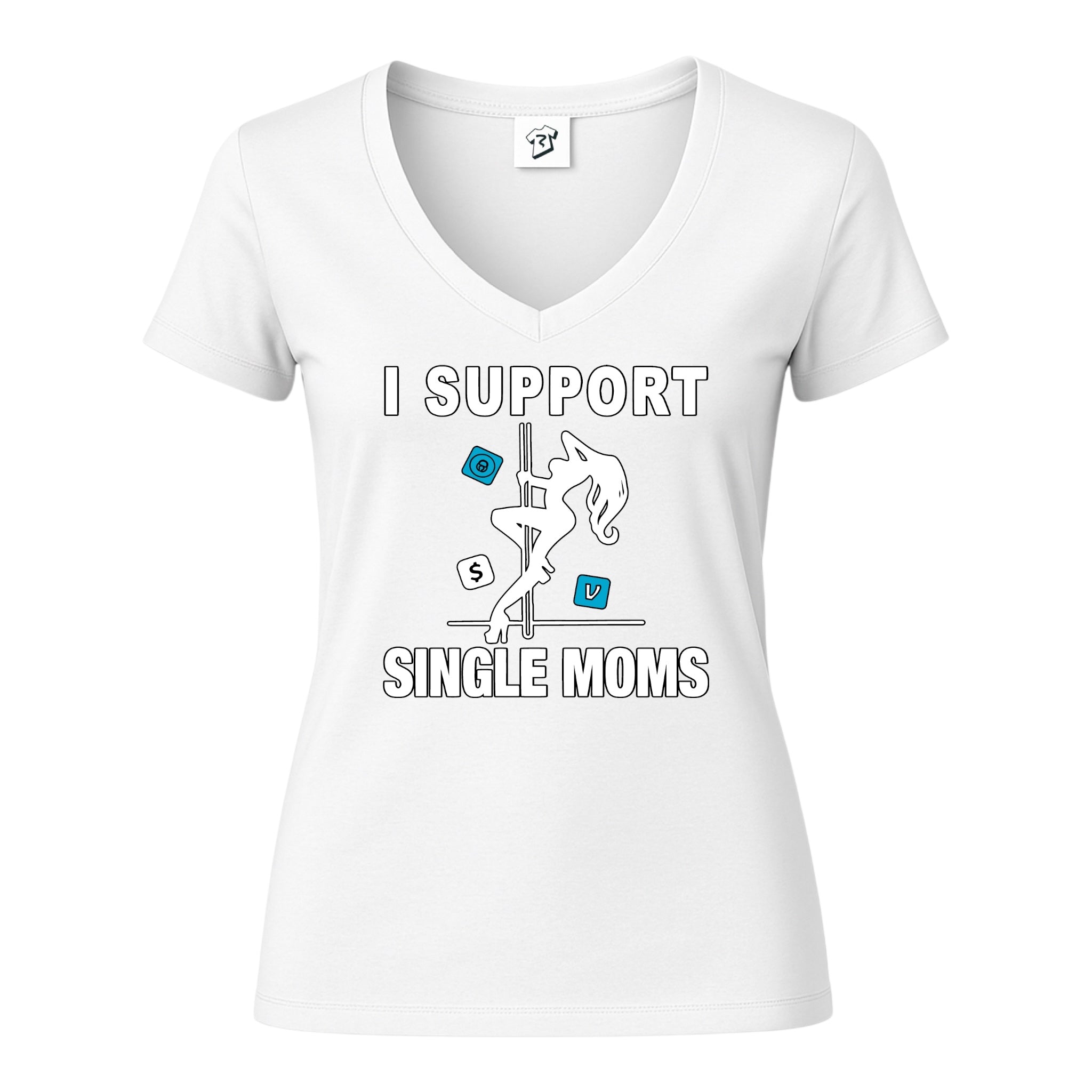 Tees Club v-neck t-shirt I Support Single Moms - V-Neck Tee Black Size M detail