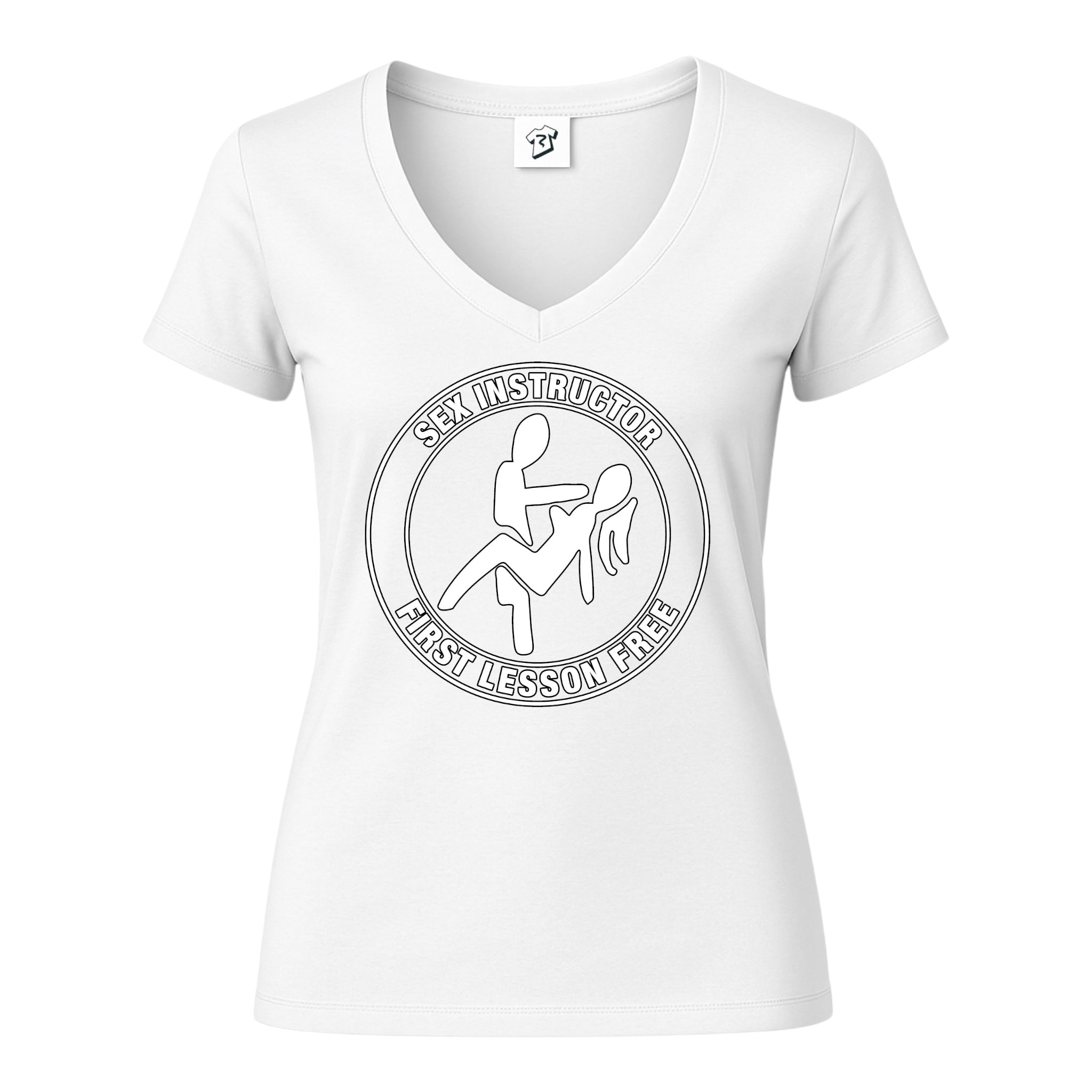 Tees Club v-neck t-shirt Sex Instructor First Lesson Free - V-Neck Tee Black Size S detail