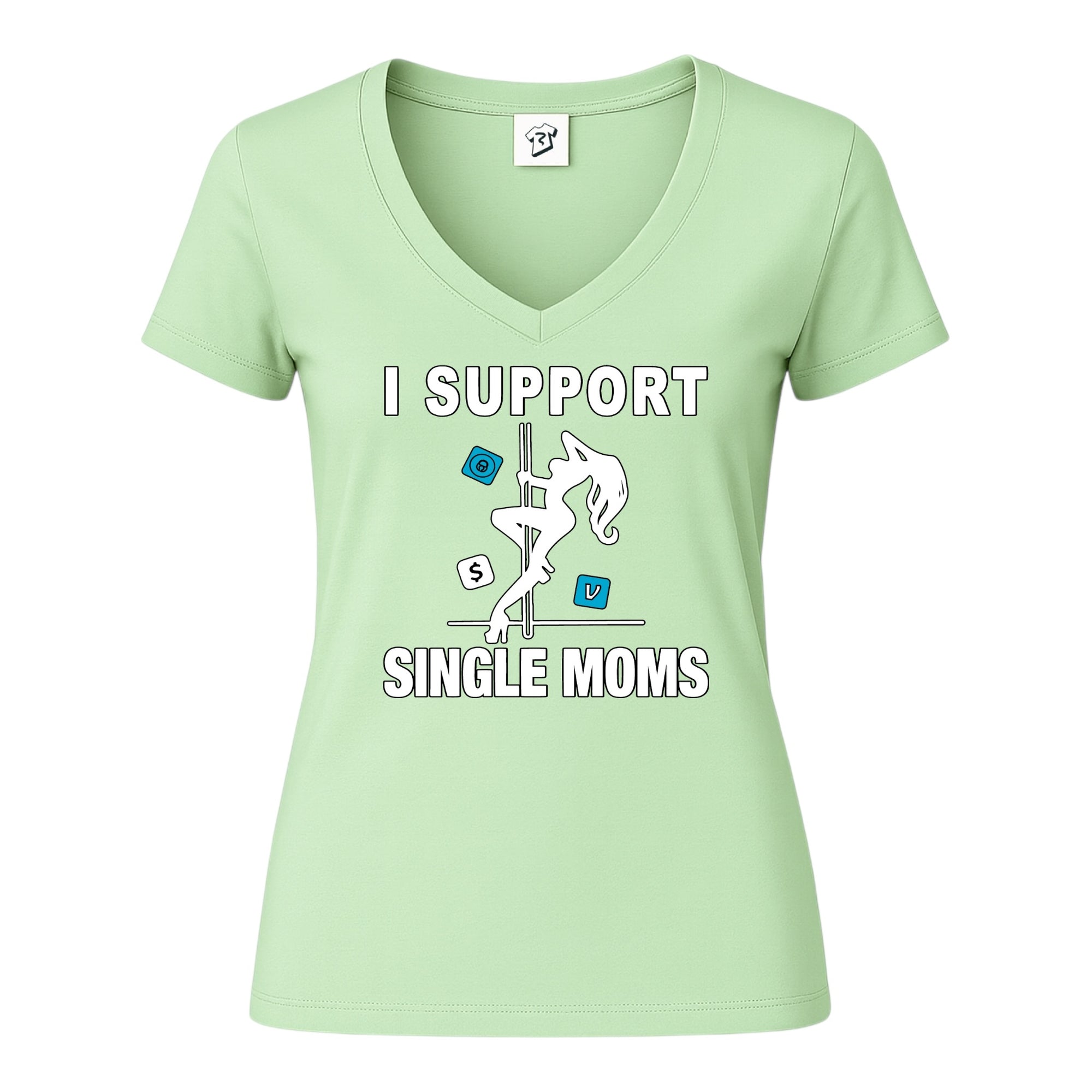 Tees Club v-neck t-shirt I Support Single Moms - V-Neck Tee Black Size XS back view