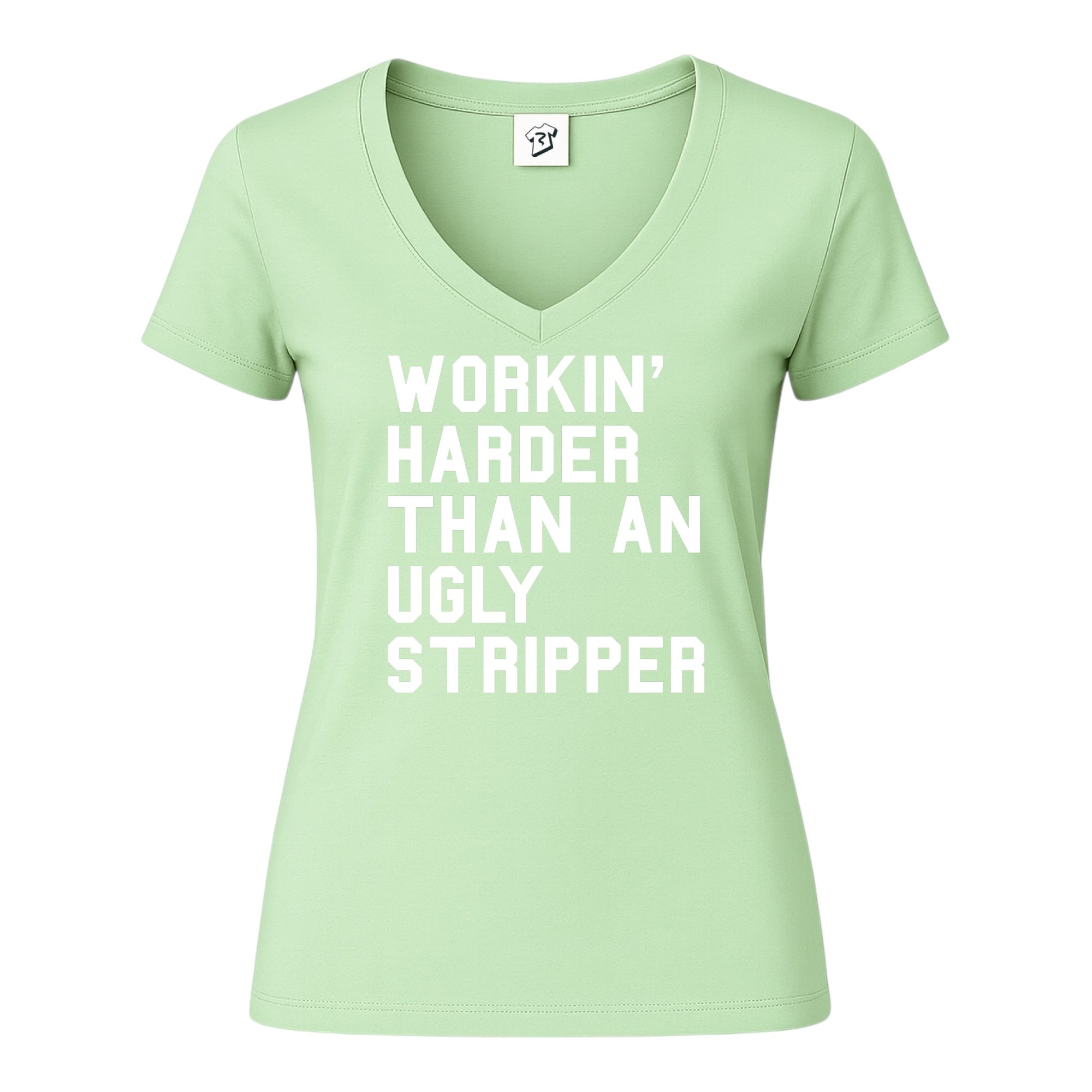 Tees Club v-neck t-shirt Workin' Harder Than an Ugly Stripper - V-Neck Tee Black Size XS back view