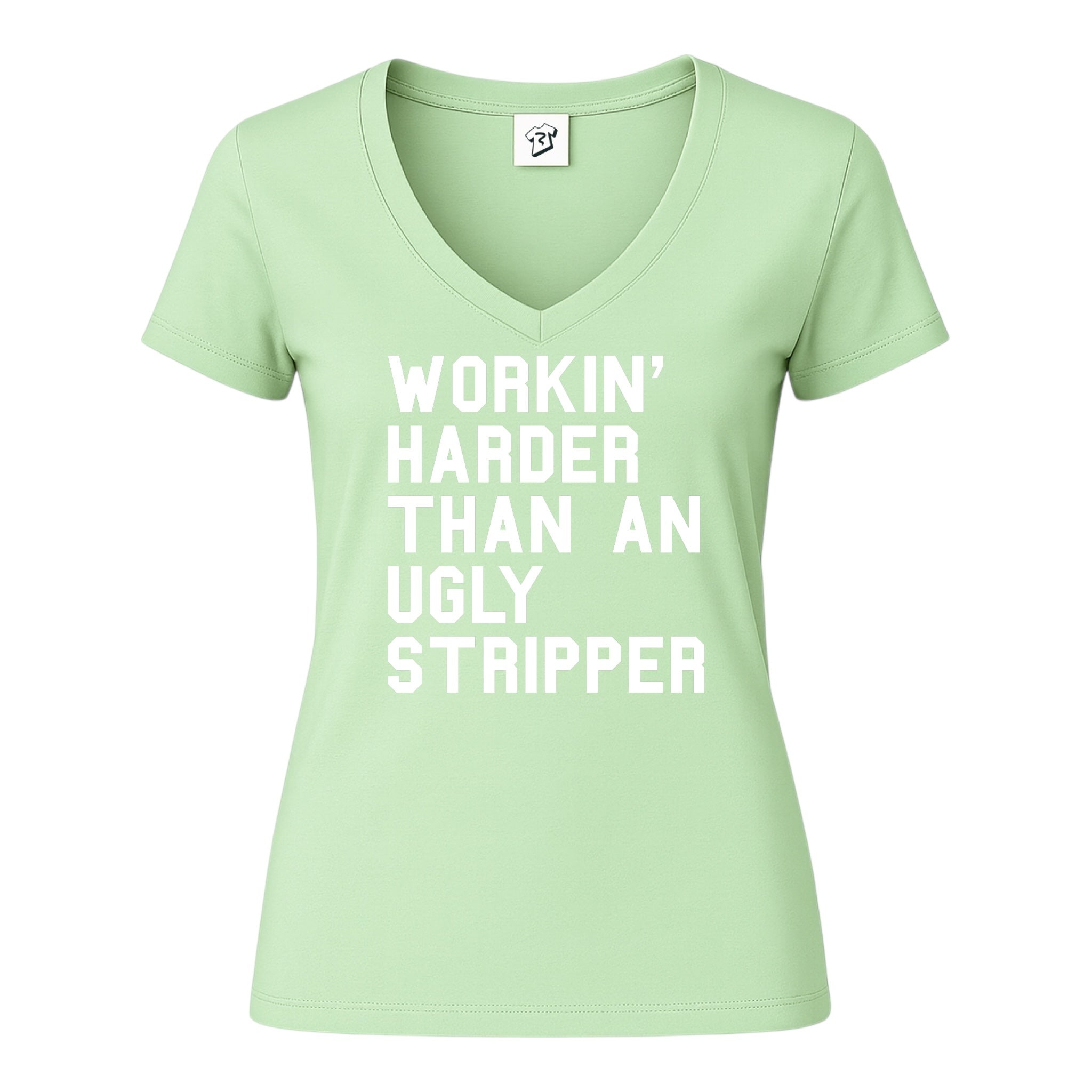 Tees Club v-neck t-shirt Workin' Harder Than an Ugly Stripper - V-Neck Tee Black Size XS back view