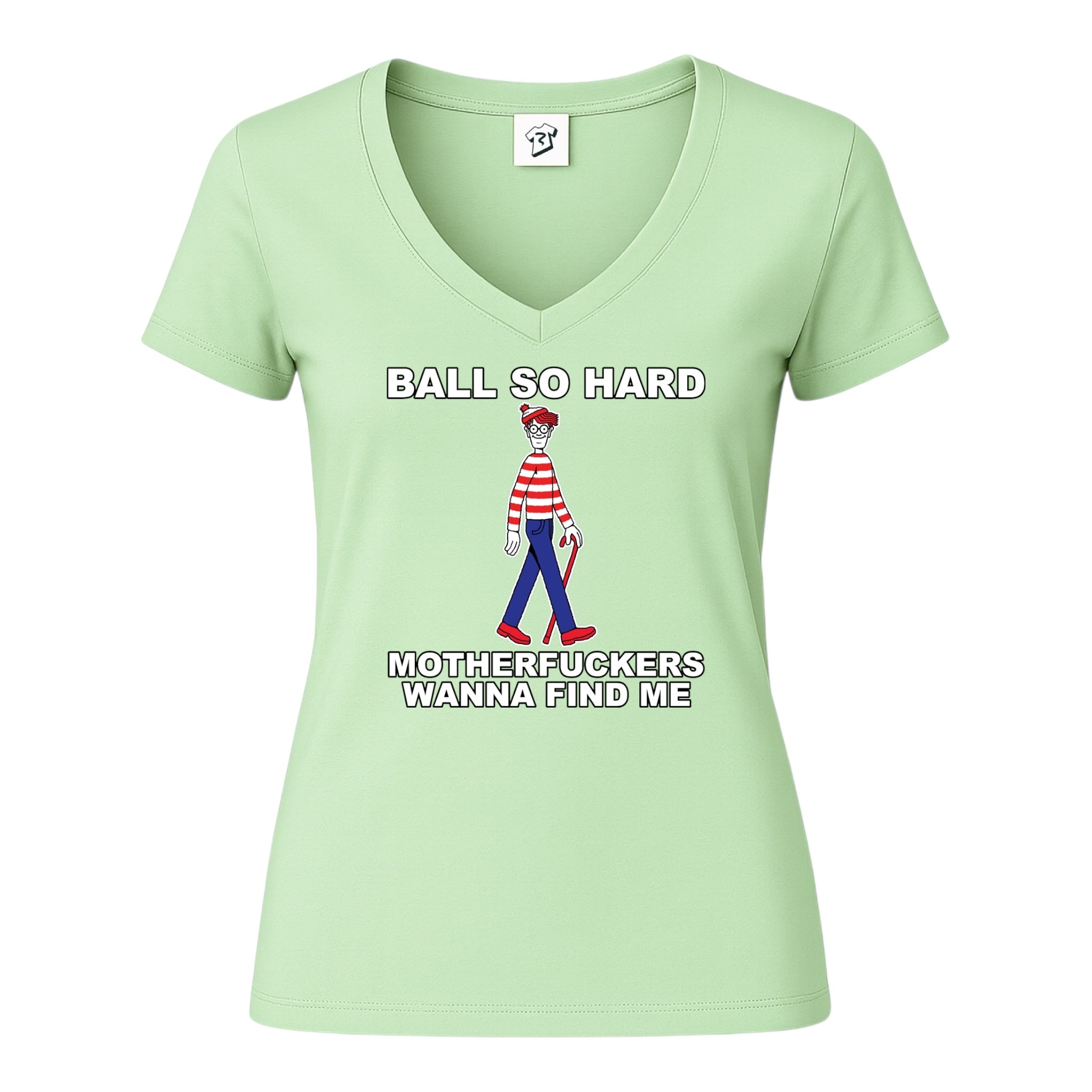 Tees Club v-neck t-shirt Ball So Hard Motherfuckers Wanna Find Me (Waldo) - V-Neck Tee Black Size XS back view