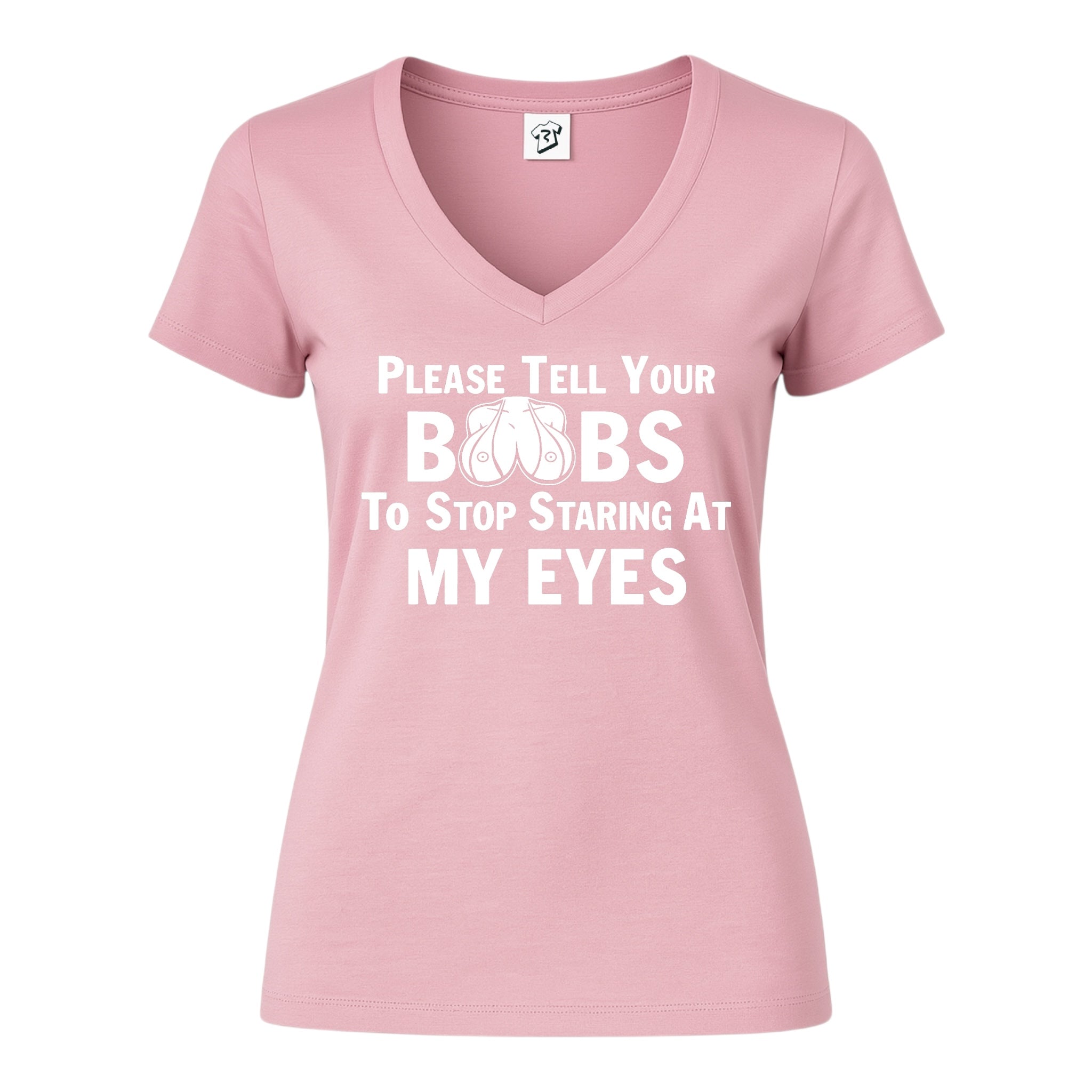 Tees Club v-neck t-shirt Please Tell Your Boobs to Stop Staring At My Eyes - V-Neck Tee Black Size S detail
