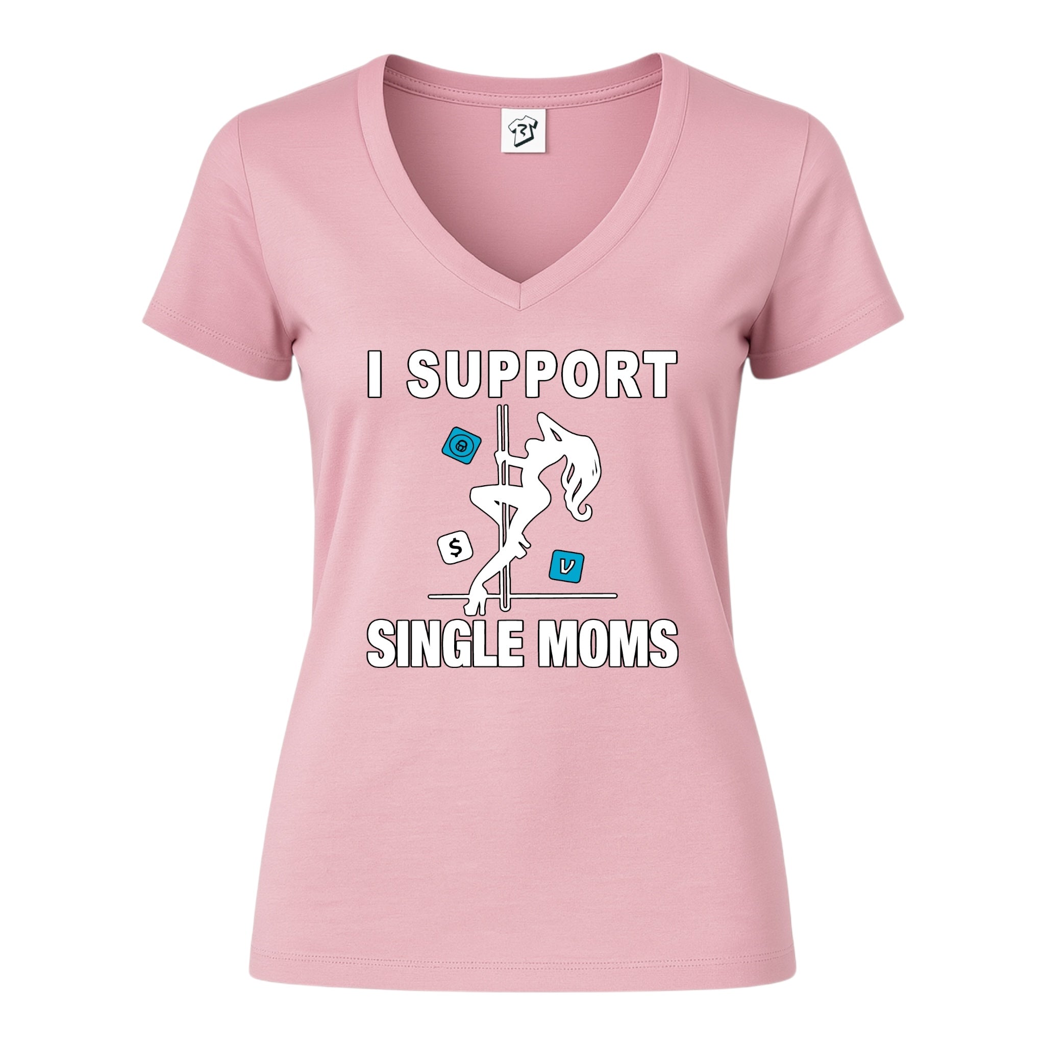 Tees Club v-neck t-shirt I Support Single Moms - V-Neck Tee Black Size S detail