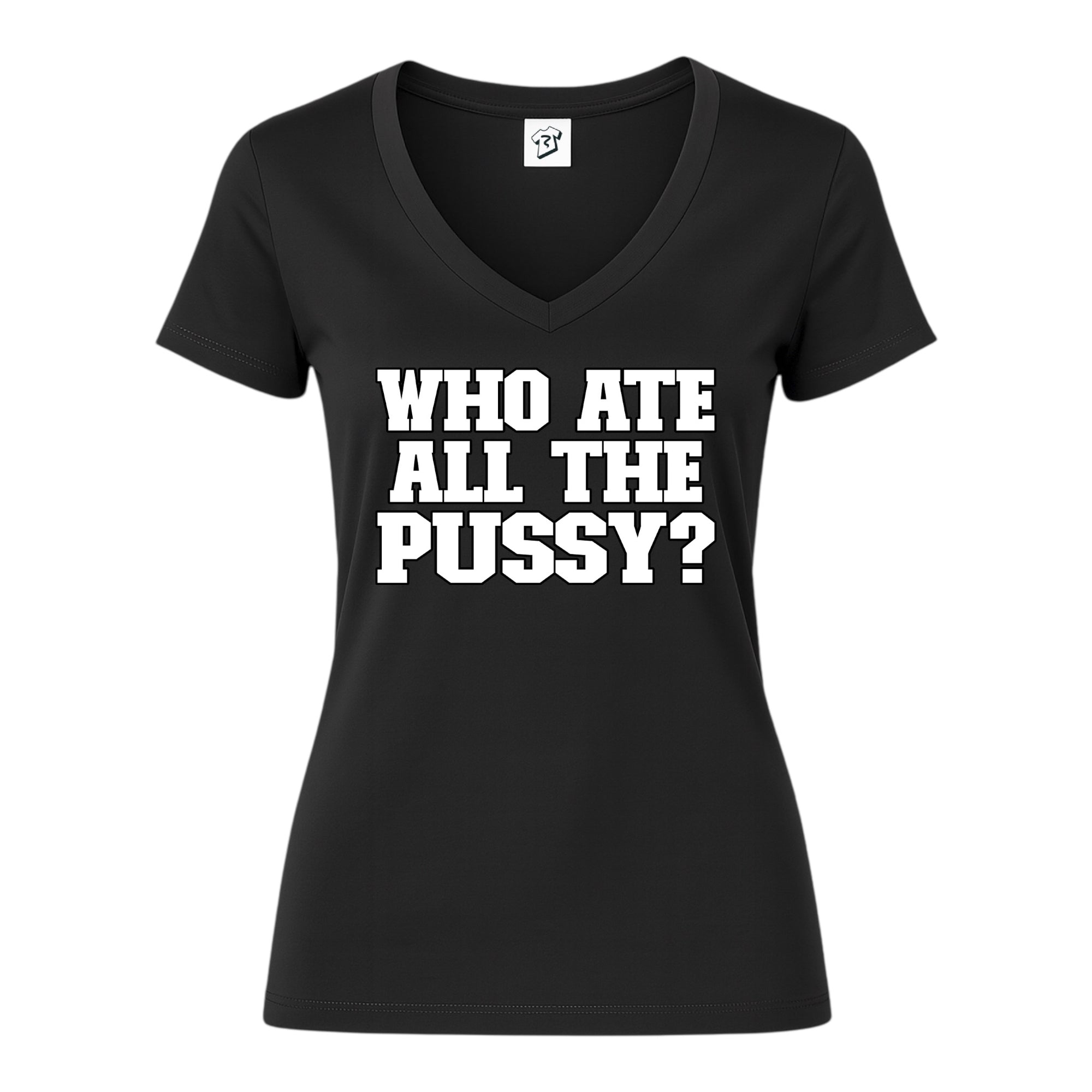 Tees Club v-neck t-shirt Who Ate All The Pussy? - V-Neck Tee Black Size XS back view