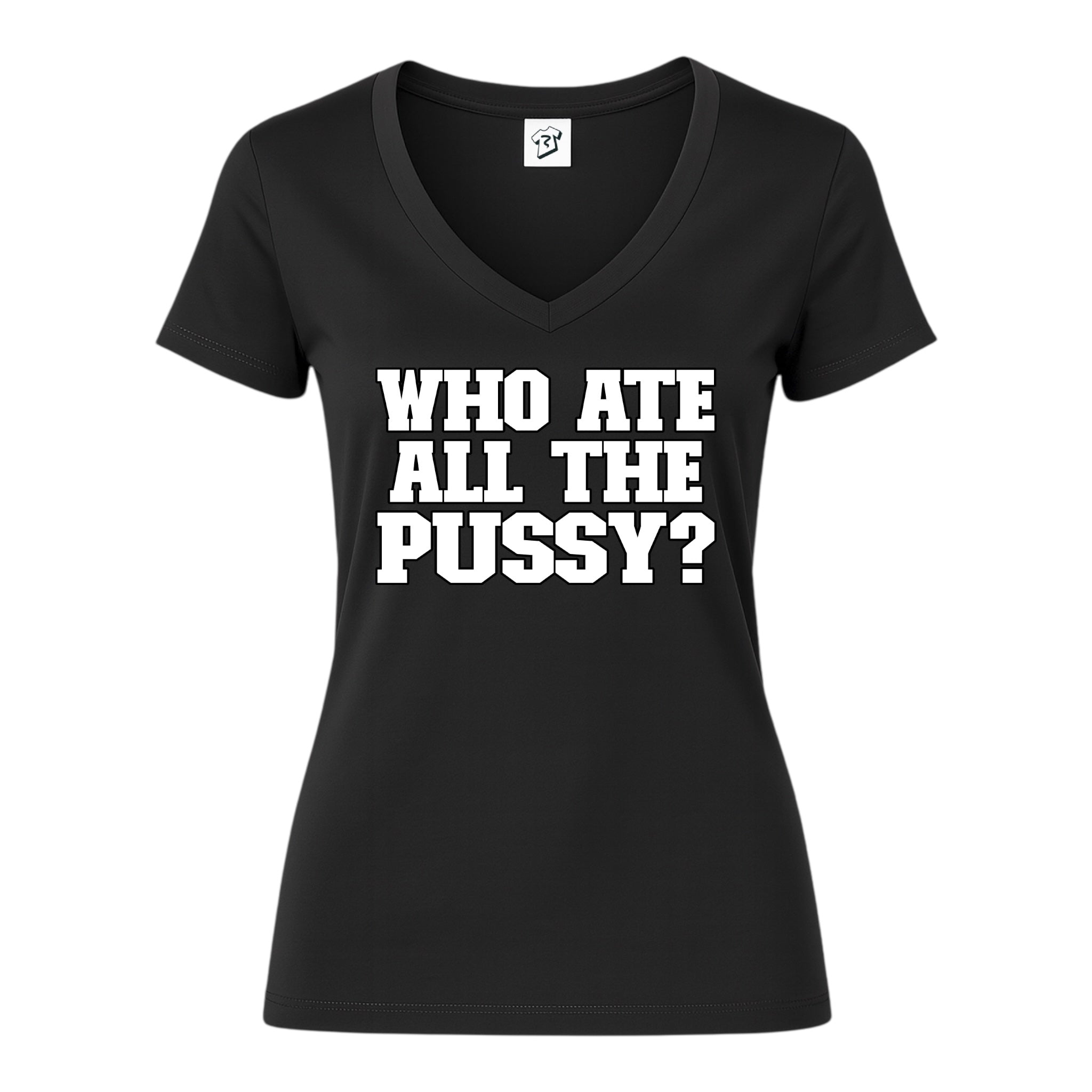 Tees Club v-neck t-shirt Who Ate All The Pussy? - V-Neck Tee Black Size XS back view