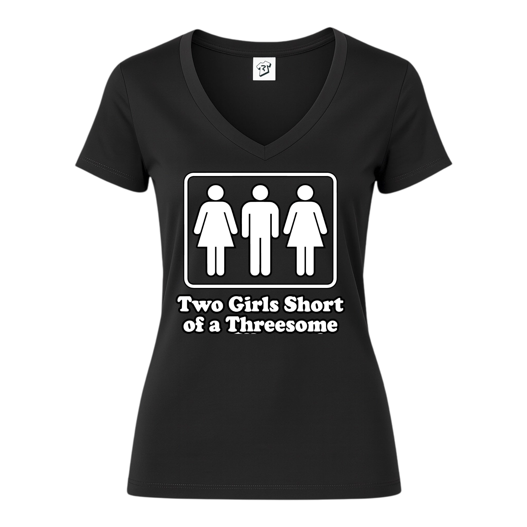 Tees Club v-neck t-shirt Two Girls Short of a Threesome - V-Neck Tee Black Size XS front view