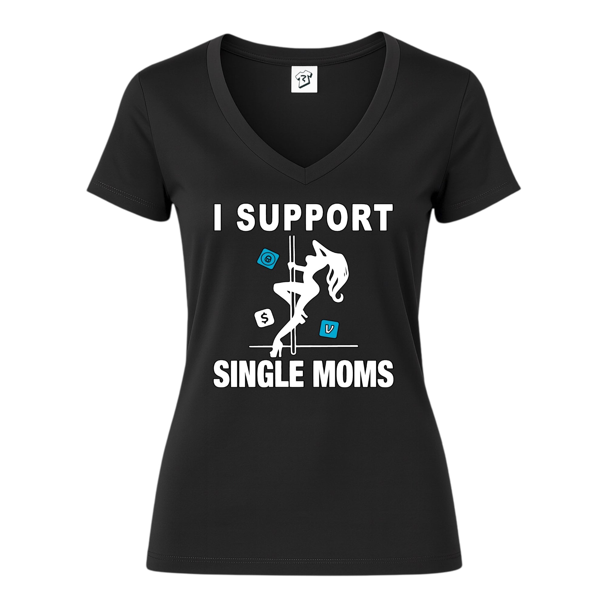 Tees Club v-neck t-shirt I Support Single Moms - V-Neck Tee Black Size XS front view