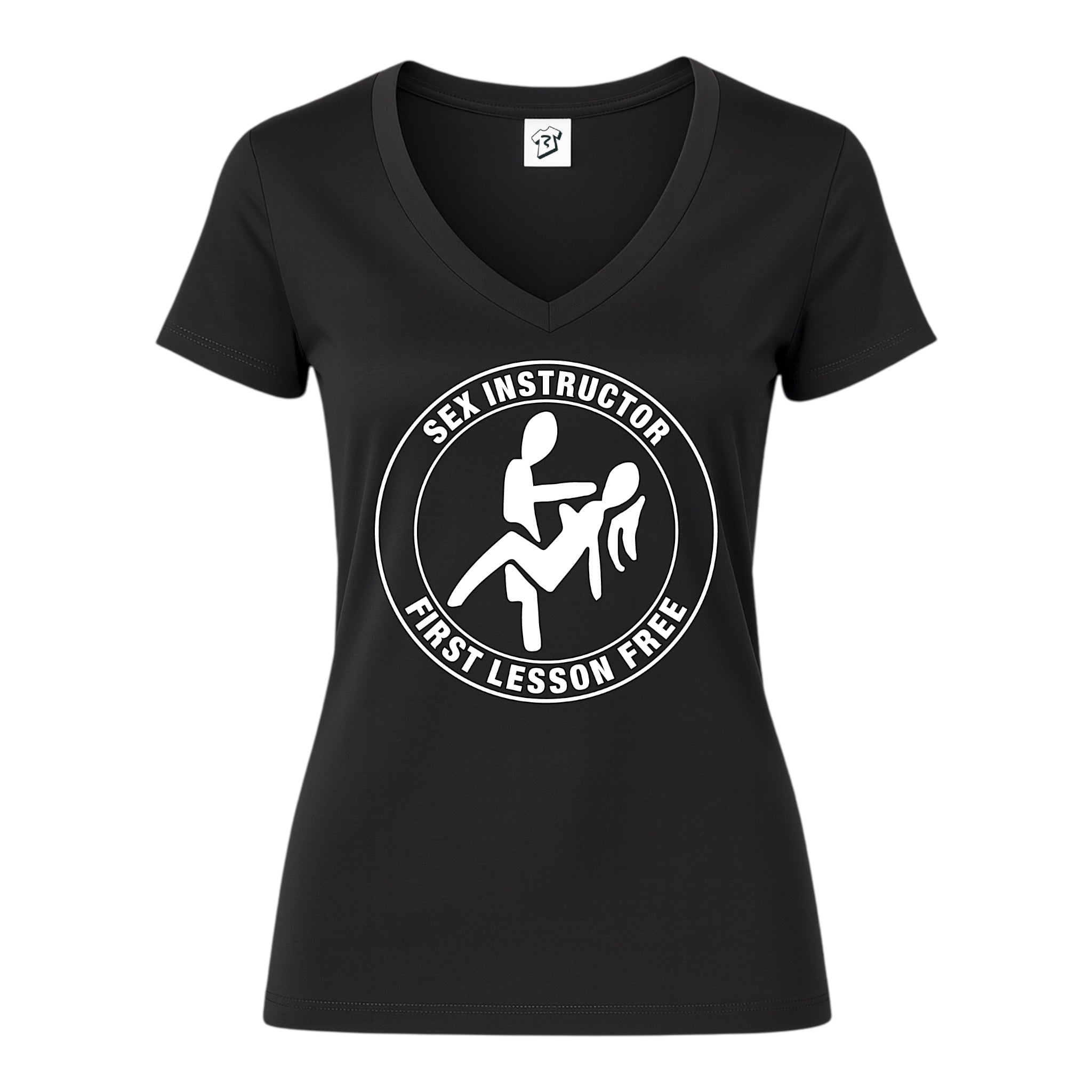 Tees Club v-neck t-shirt Sex Instructor First Lesson Free - V-Neck Tee Black Size S detail
