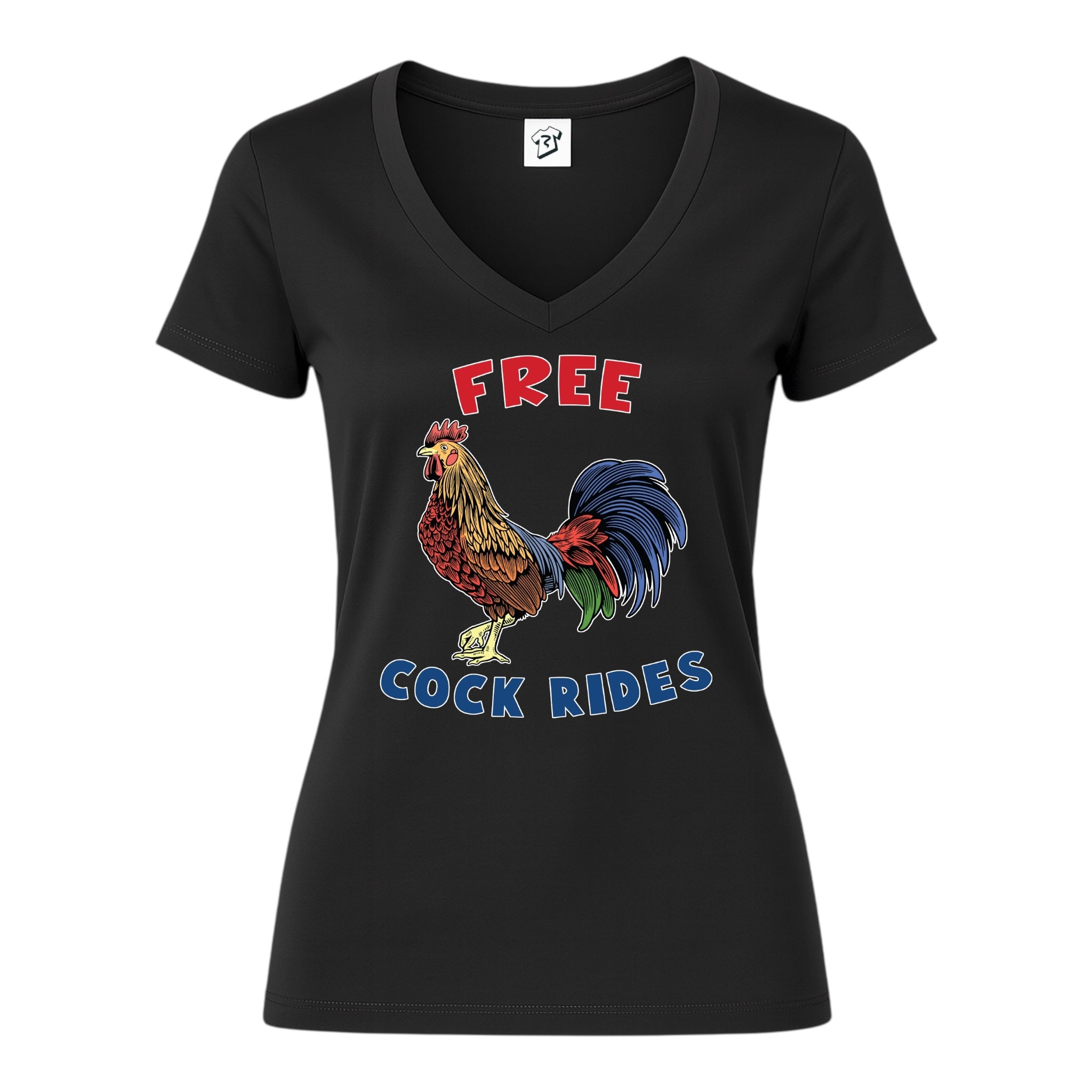 Tees Club v-neck t-shirt Free Cock Rides - V-Neck Tee Black Size XS back view