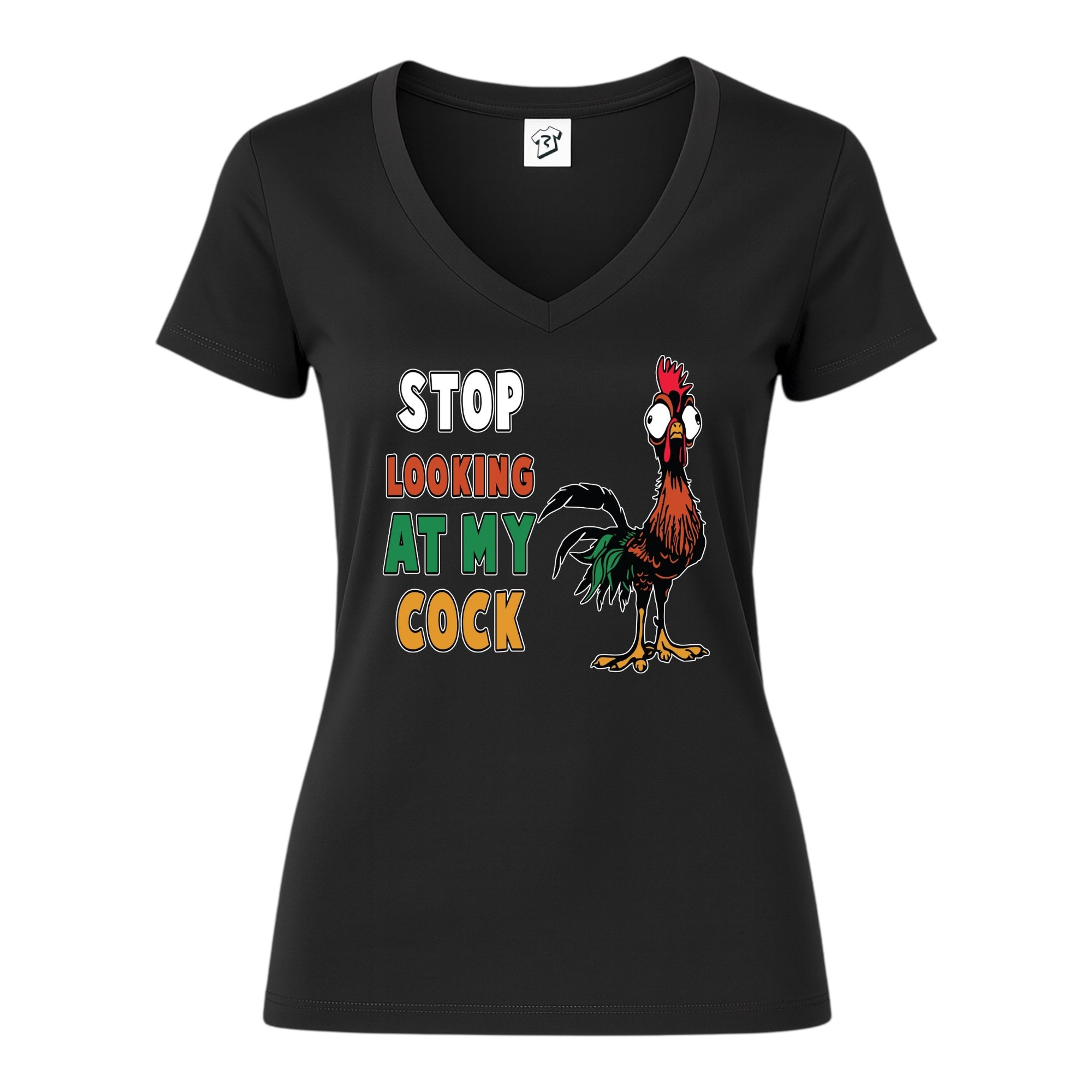 Tees Club v-neck t-shirt Stop Looking At My Cock - V-Neck Tee Black Size XS back view