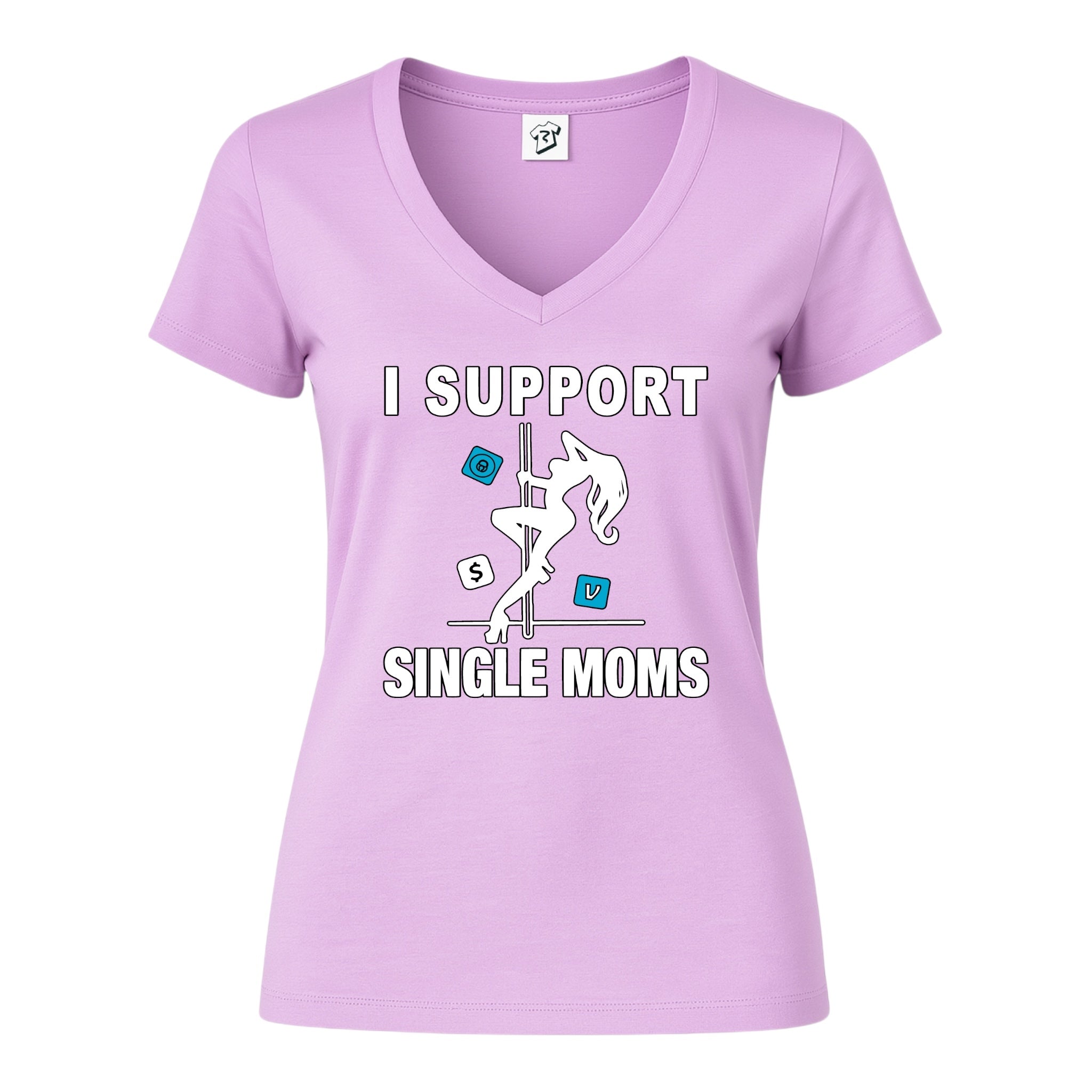 Tees Club v-neck t-shirt I Support Single Moms - V-Neck Tee Black Size S detail
